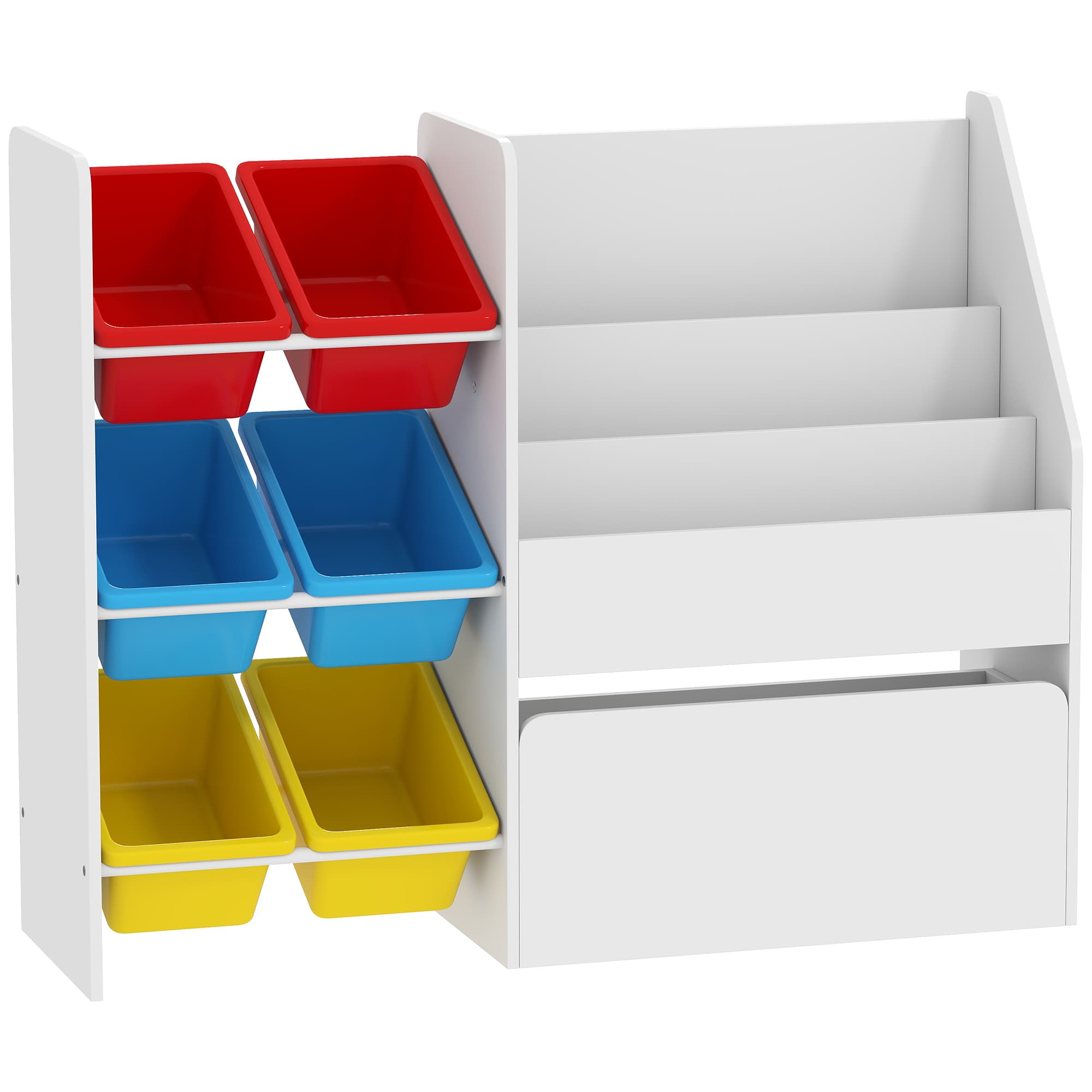 AIYAPLAY Meuble rangement enfant rangement jouets enfant 6 bacs amovibles et grand coffre à roulettes 100x30x80cm multicolore