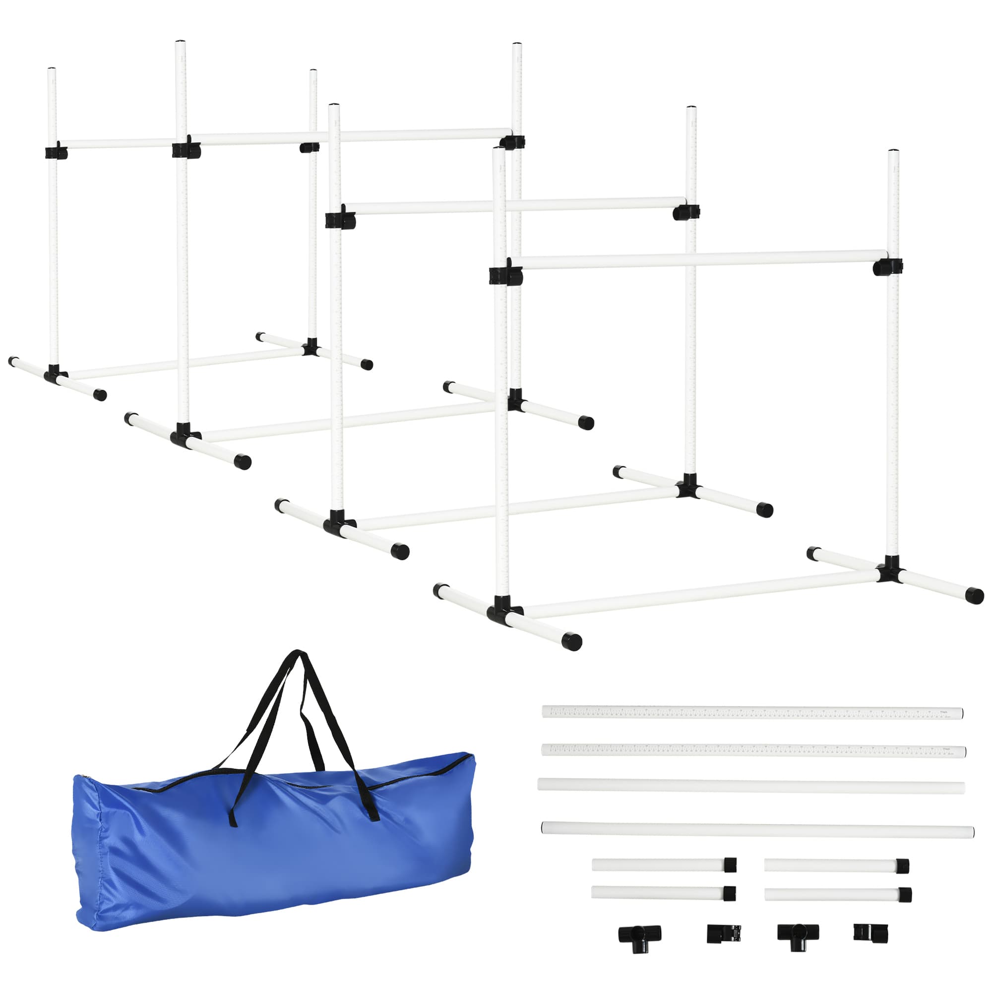PawHut Agility sport pour chiens set de 4 obstacles professionnels avec système de maintien au sol 95L x 65l x 95H cm sac transport fourni blanc noir