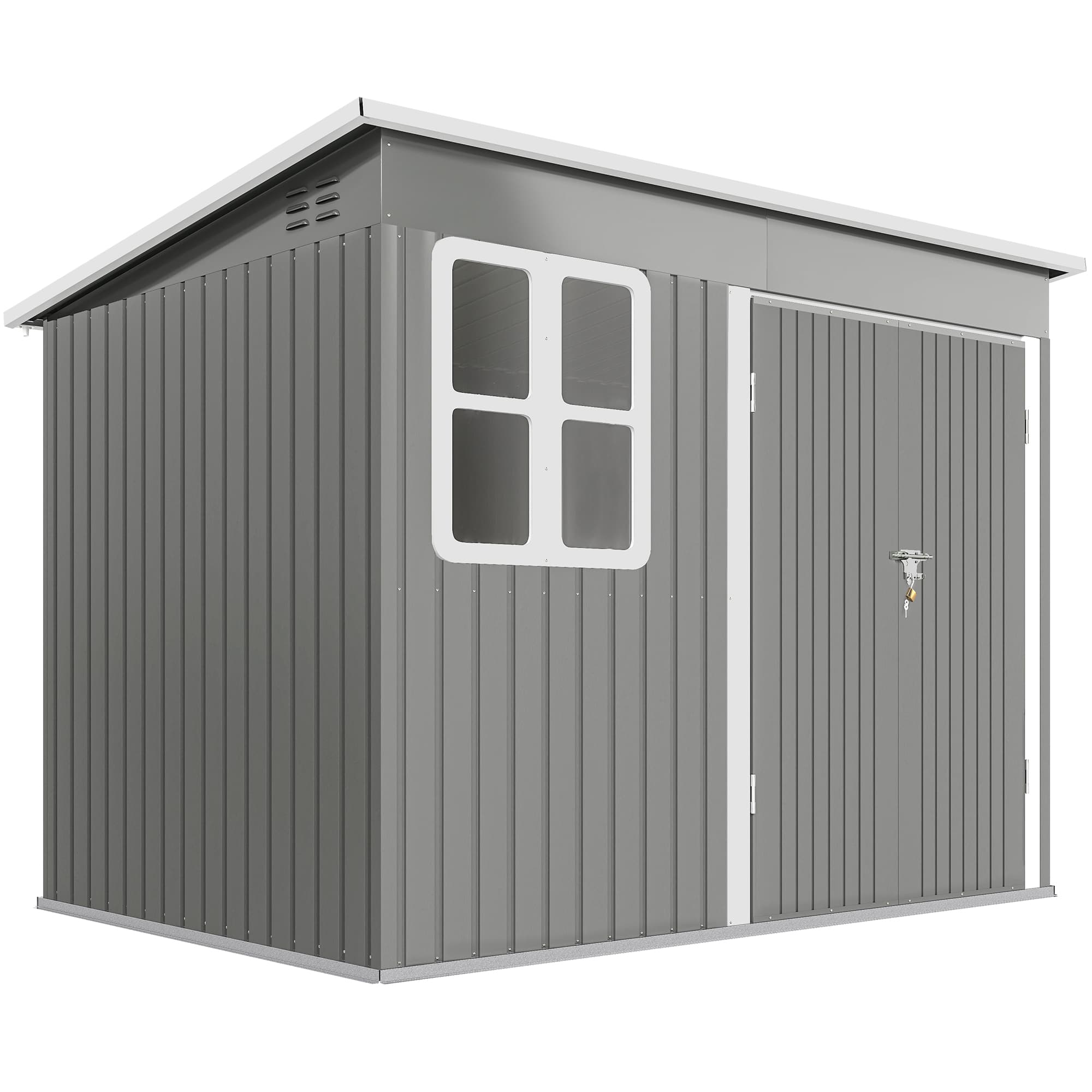 Outsunny Abri métallique pour le rangement d'outils de jardin, avec fenêtre, porte large, 260 x 177 x 190 cm, gris clair