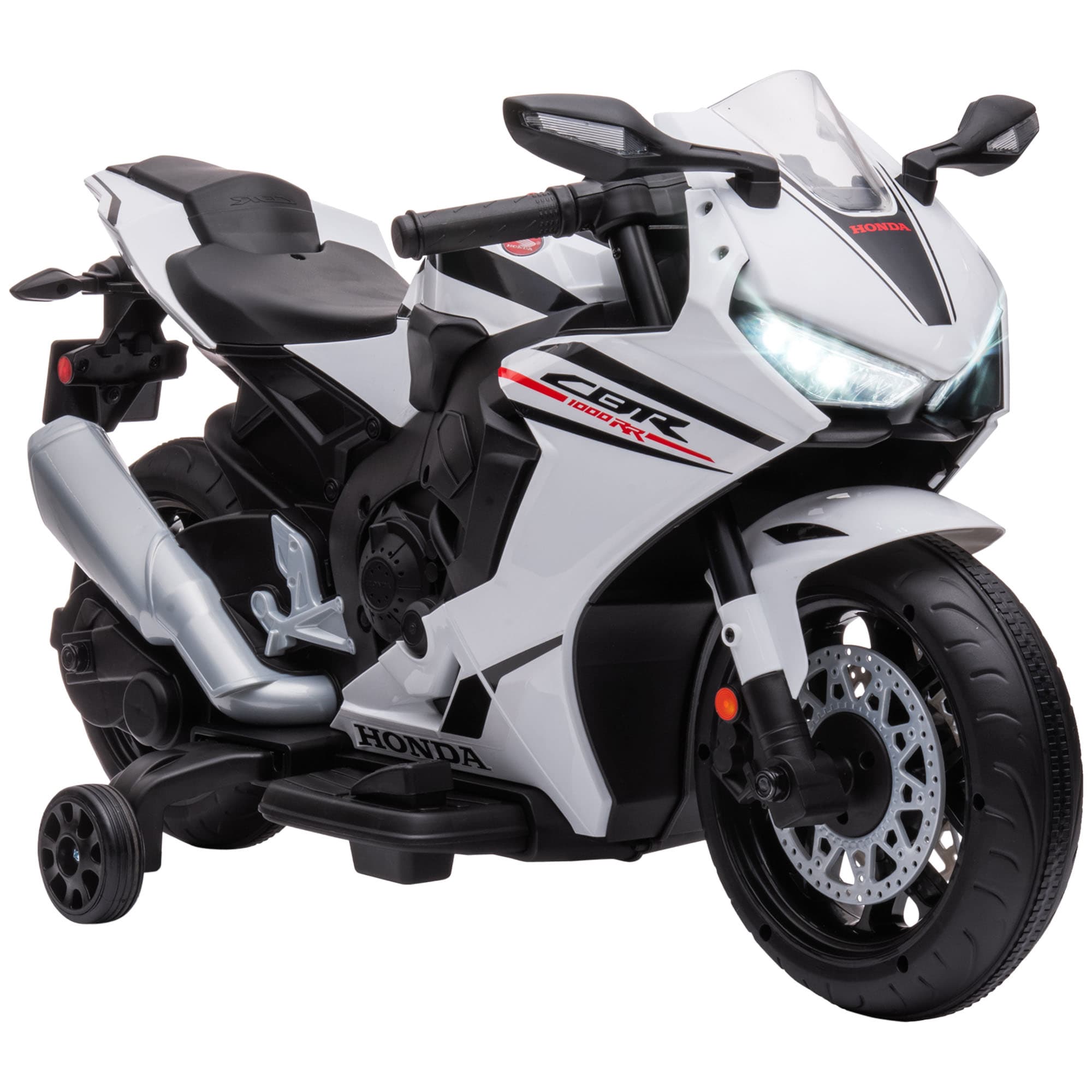 HOMCOM Moto Électrique Enfants sous Licence HONDA 6 V, 3 Km/h, Musique & Lumière, 2 Roues d'Entraînement, Blanc