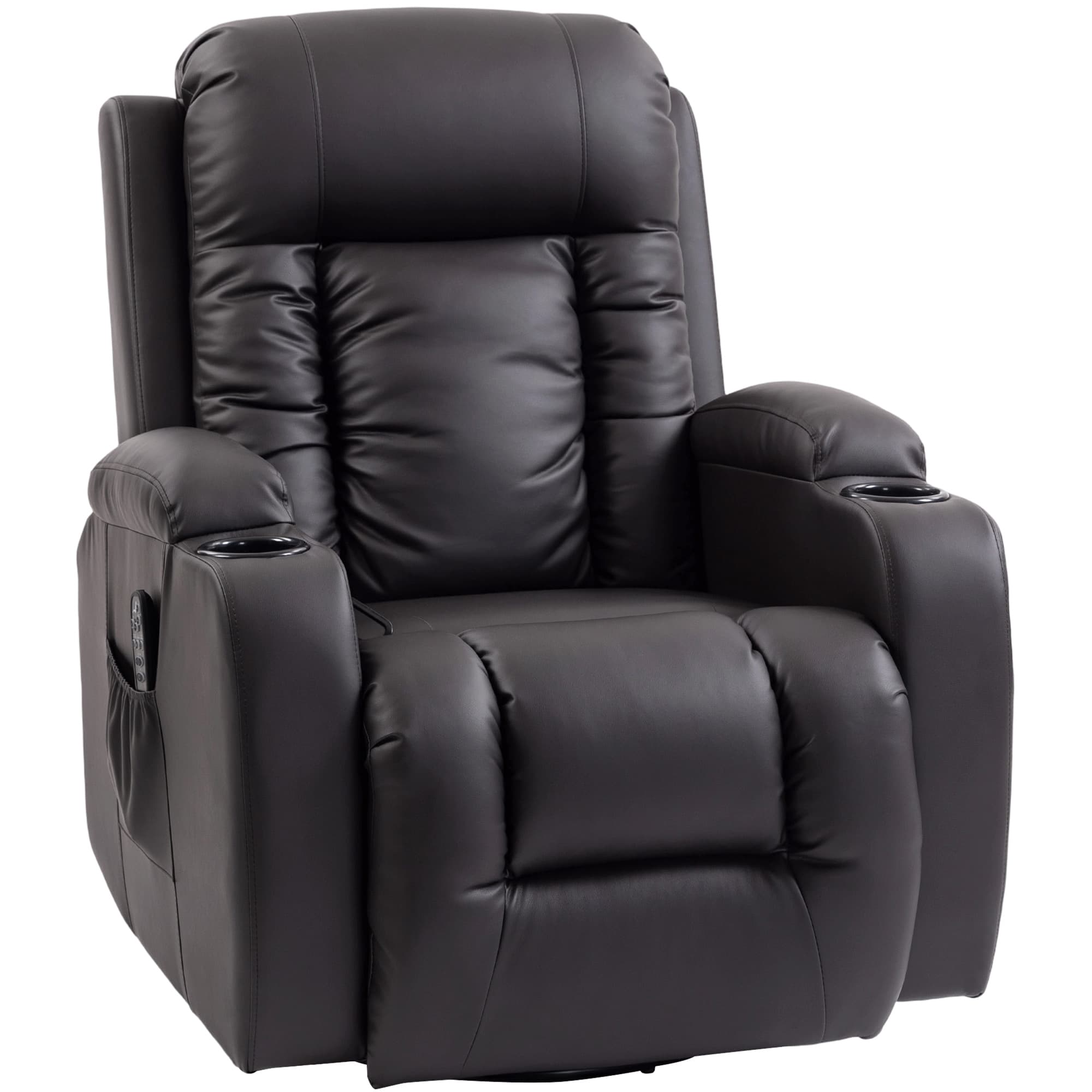 HOMCOM Fauteuil inclinable de massage et chauffage, fauteuil de relaxation, dossier réglable, pivotant 360°, 82x99x103cm, marron