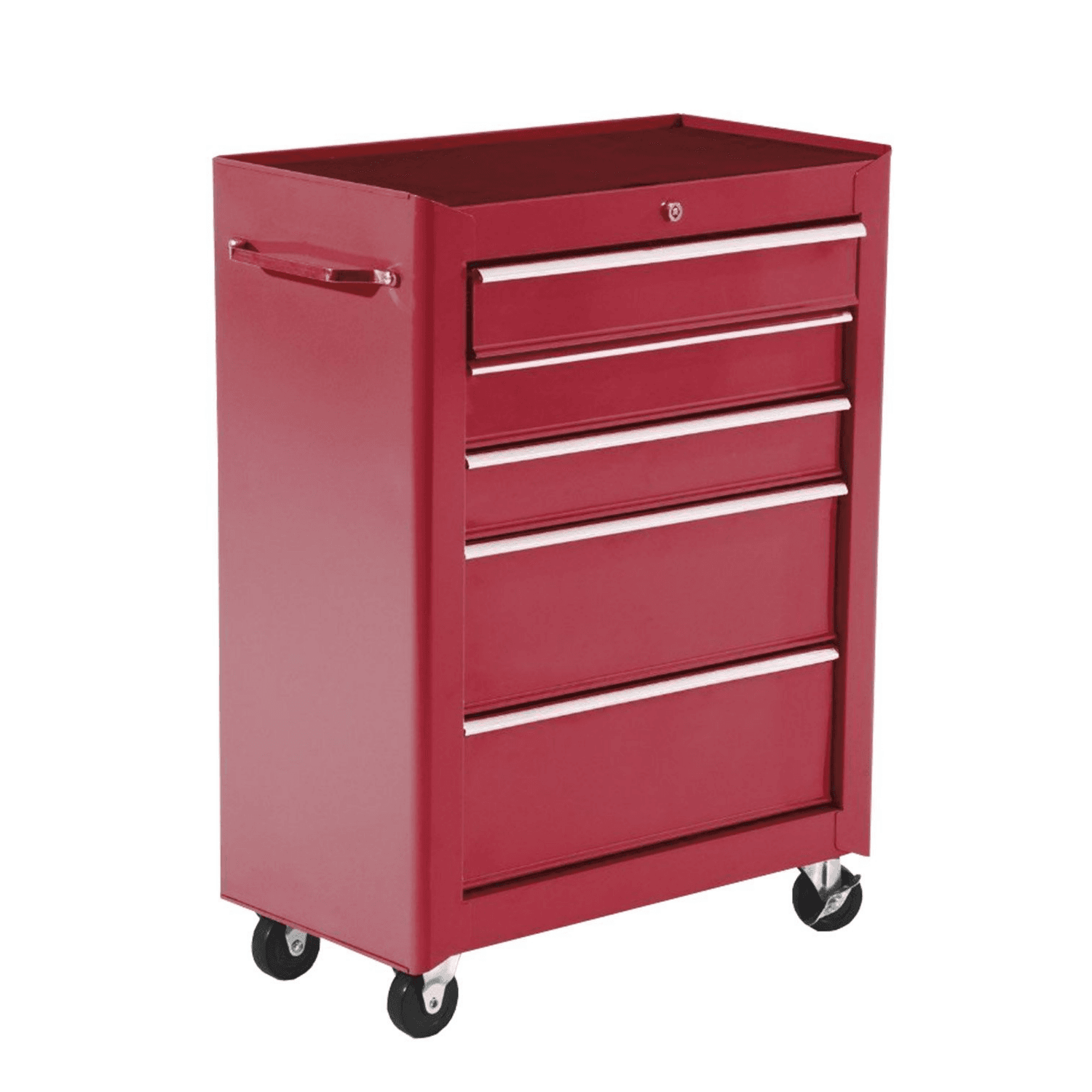 HOMCOM Chariot à outils sur roulettes, Servante d'atelier en acier 5 tiroirs verrouillable 2 clés, 61,5 x 33 x 82,5 cm, rouge