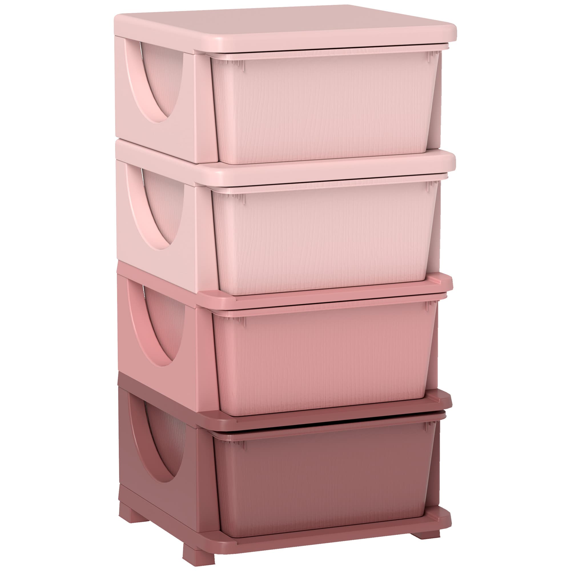 HOMCOM Organisateur de jouets pour enfants avec 4 tiroirs à 4 niveaux, boîtes de rangement en plastique, 37 x 37 x 76 cm, rose