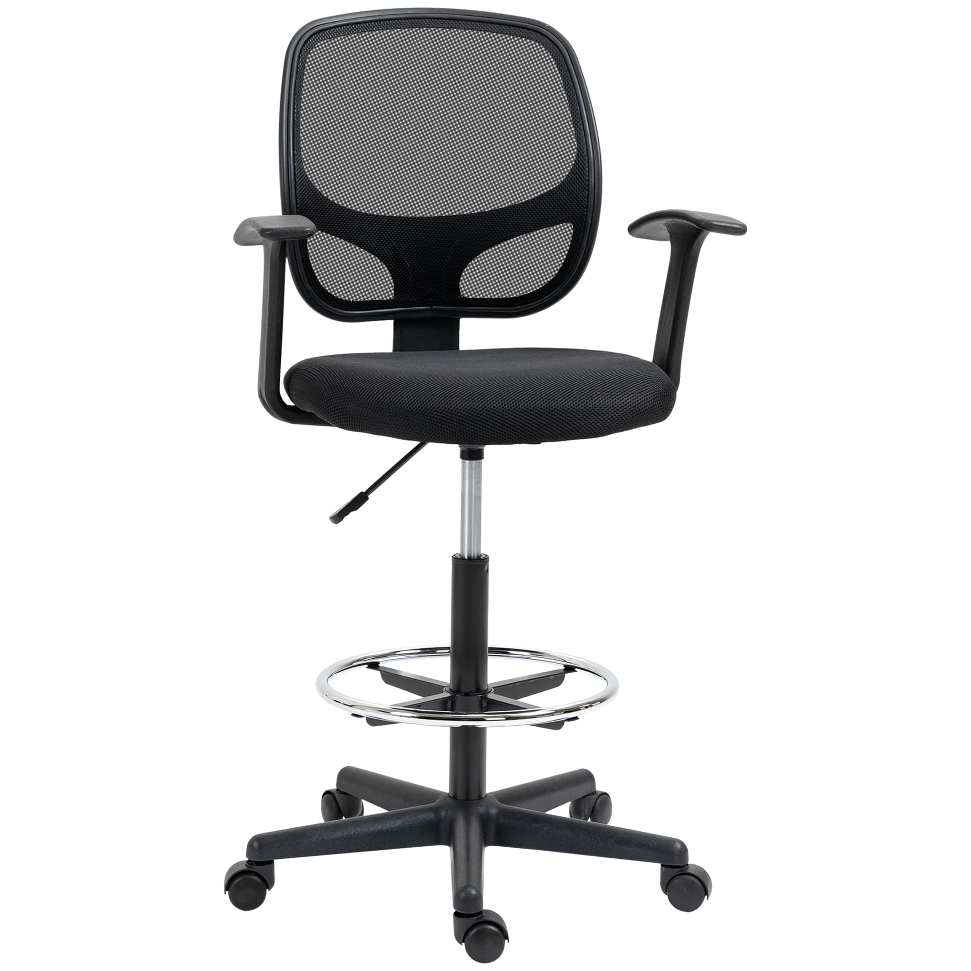 Vinsetto Chaise bureau ergonomique, chaise de dessin, repose-pieds, dossier en maille, hauteur réglable, 60x56x110-132cm, noir