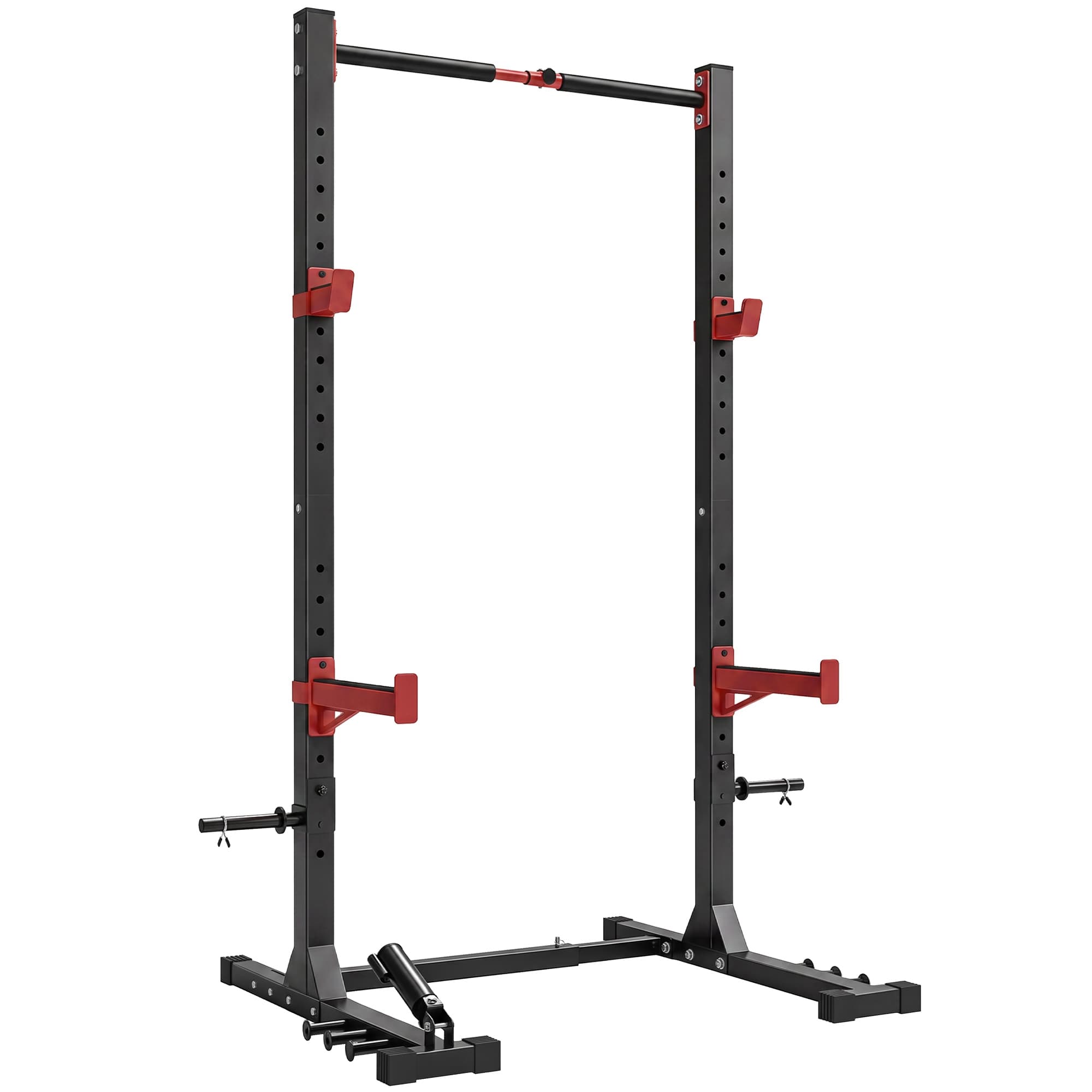 SPORTNOW Power Tower Multifonction Charge 500 kg Largeur Réglable, Barre de Traction, Rack de Squat, 176x106x212cm, Rouge