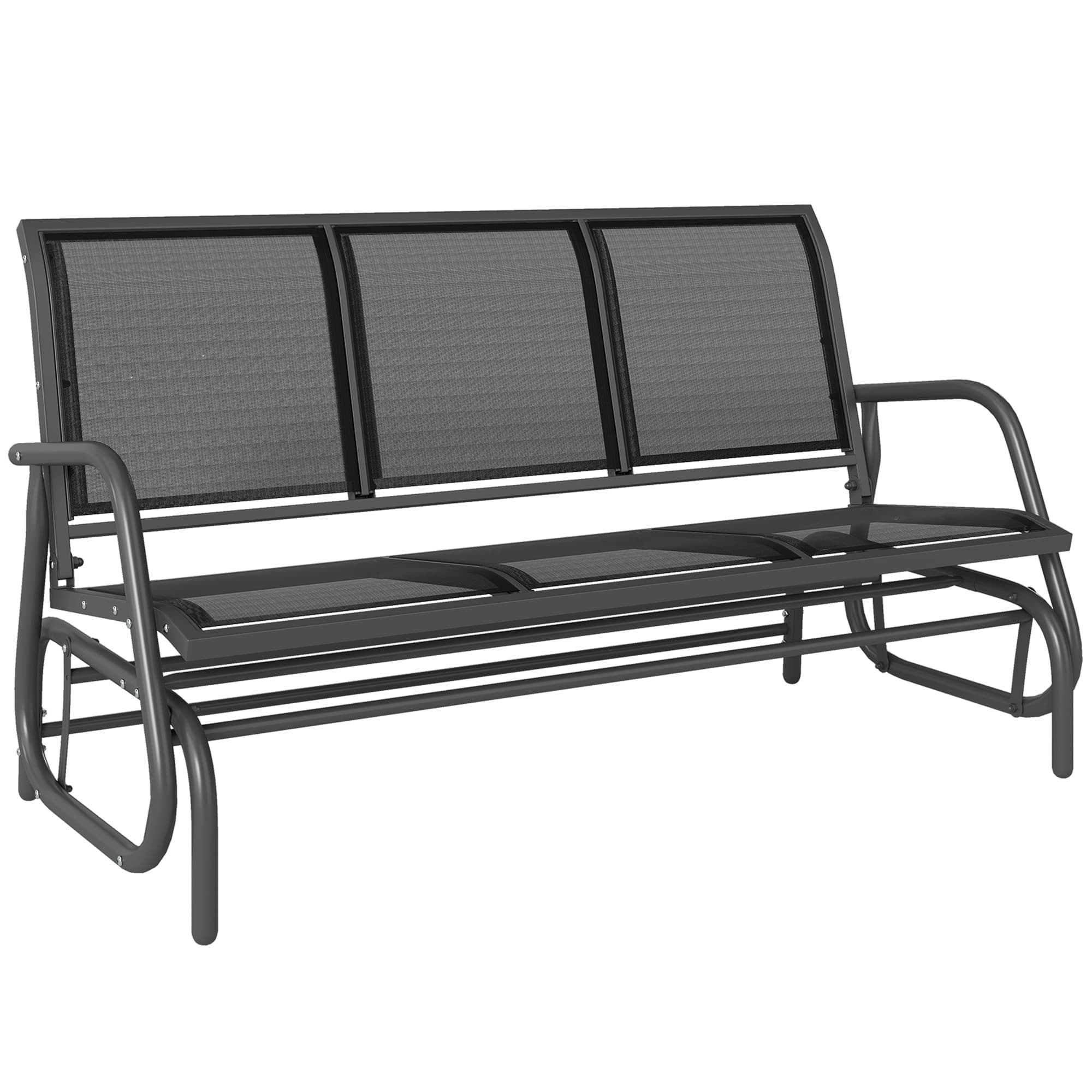 Outsunny Banc à Bascule de Jardin 3 Places Design Contemporain accoudoirs Assise et Dossier Ergonomique Acier textilène 147x75x85cm Noir