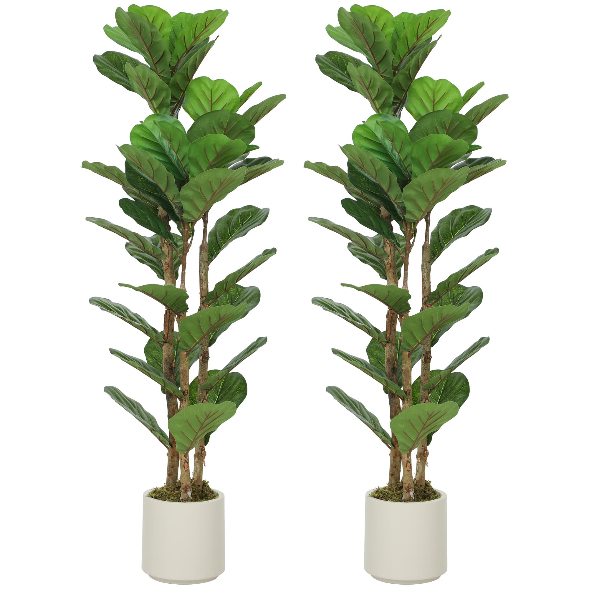HOMCOM Lot de 2 plantes artificielles 120 cm Figuier lyre arbre artificiel avec pot en plastique et tronc en bois massif, vert