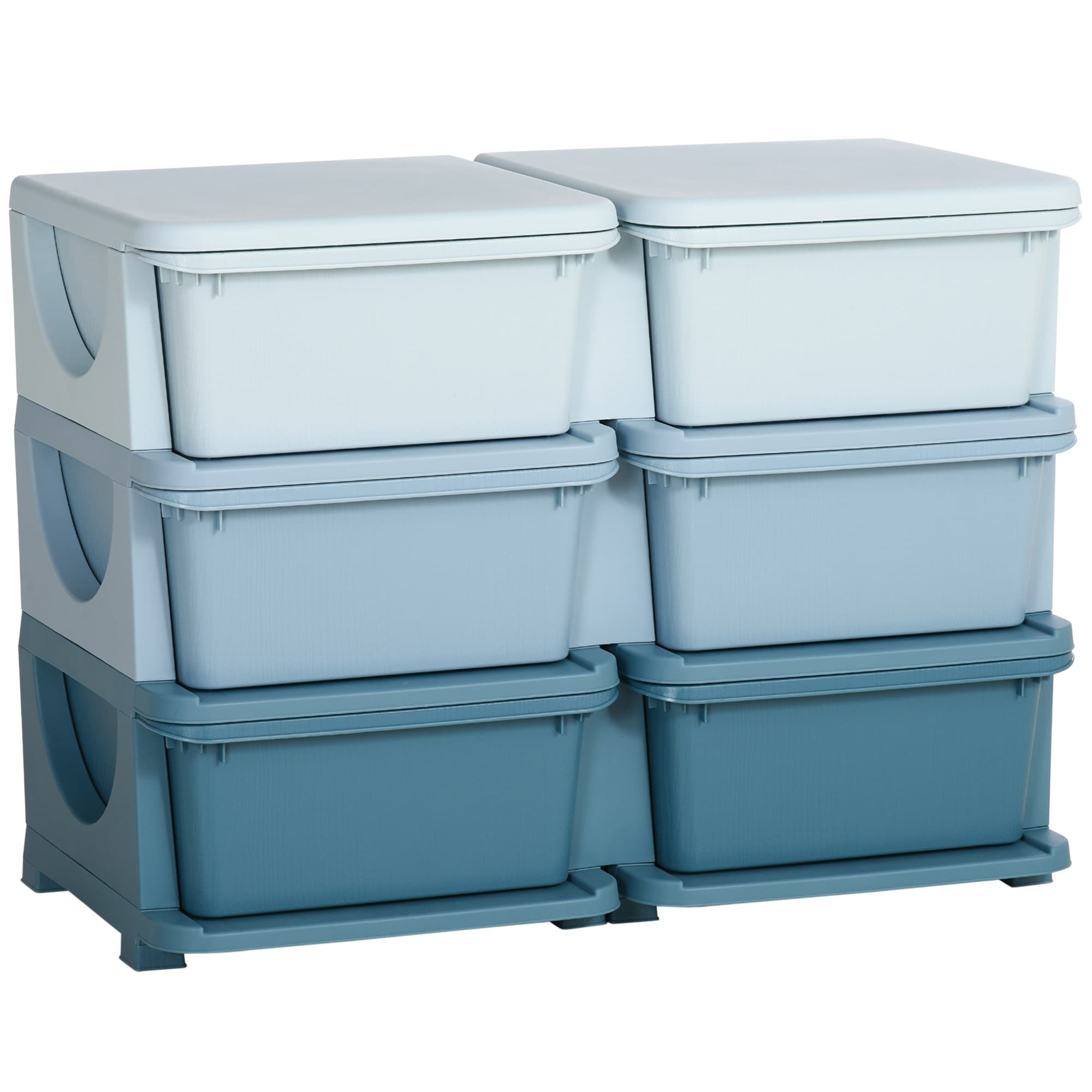 HOMCOM Organisateur de jouets pour enfants à 3 niveaux avec 6 tiroirs, boîtes de rangement en plastique, 75x37x56,5cm, bleu