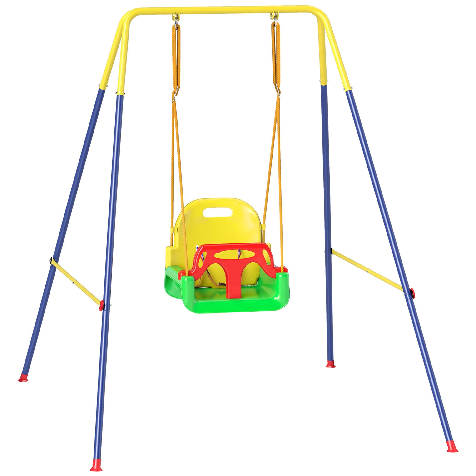 AIYAPLAY Portique Balançoire Enfants 3-en-1, Balançoire Pliable avec Siège Réglable, Intérieur et Extérieur, Multicolore