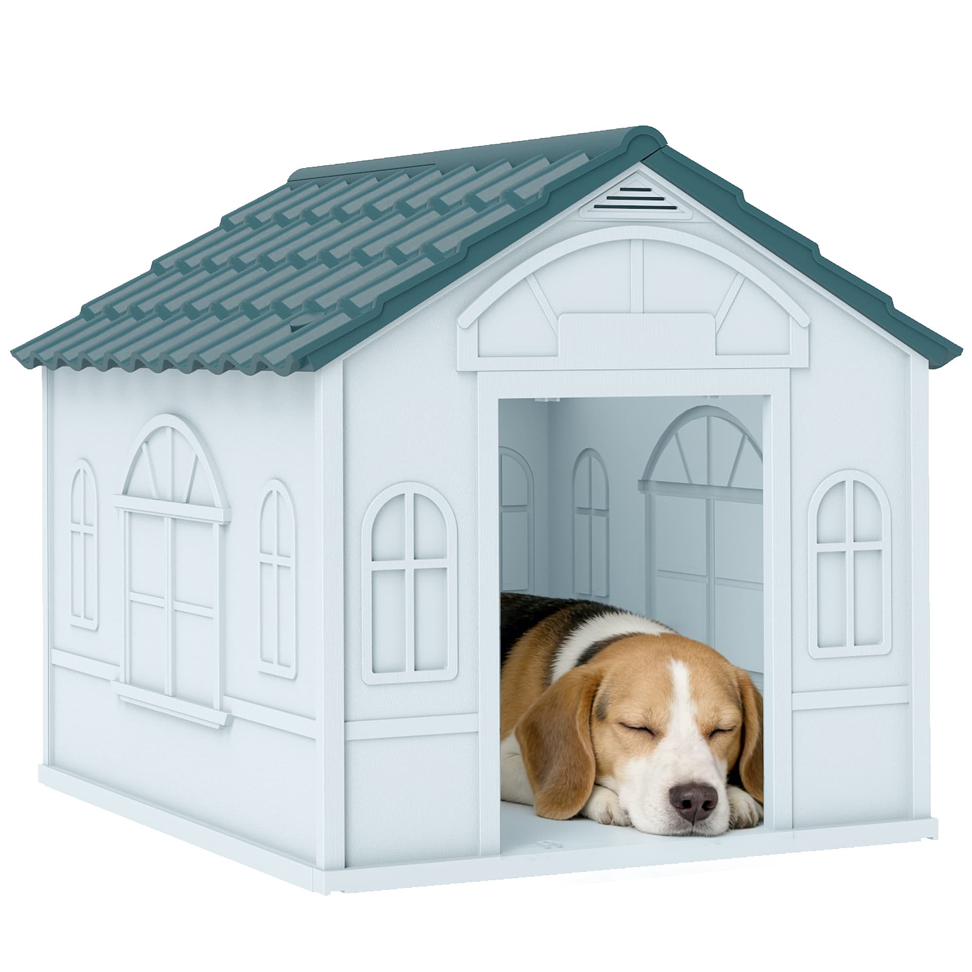 PawHut Niche Extérieure PP Blanc pour Petits et Moyens Chiens 65x75,7x63cm Aosom France