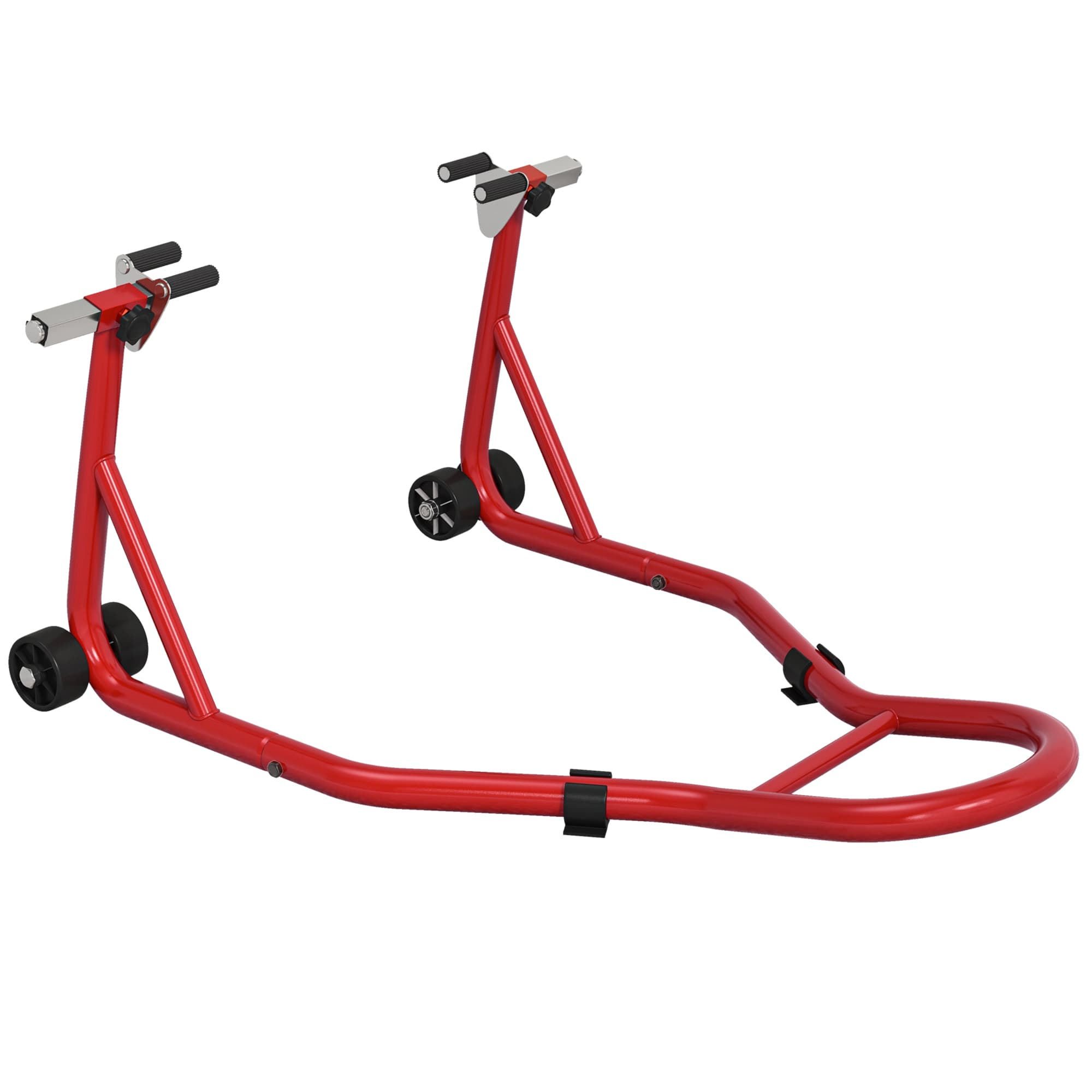 HOMCOM Support pour moto, béquille avant pour moto avec bras oscillant en U et en L, support universel pour atelier, rouge