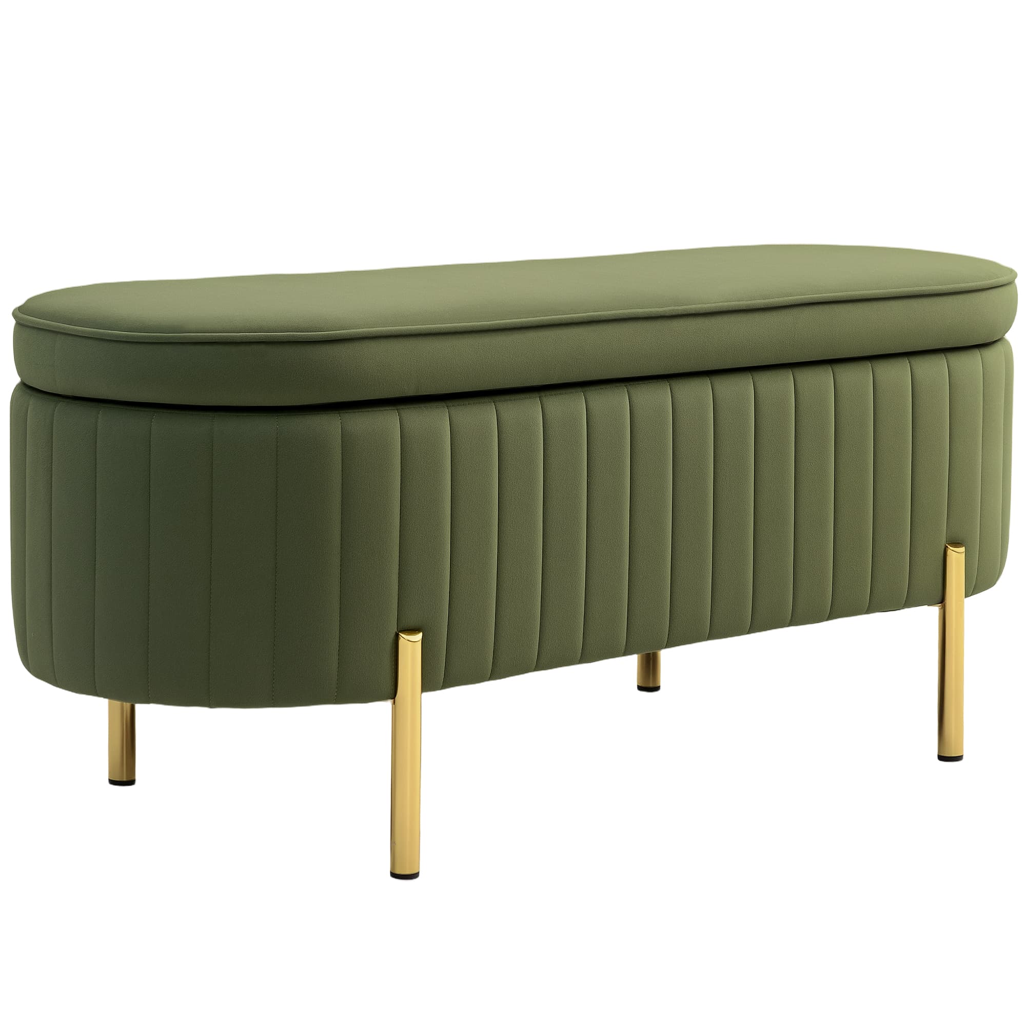 HOMCOM Banc de rangement, bout de lit en velours avec couvercle, pieds en métal, capacité 72 L, 108x44x43,5cm, vert foncé