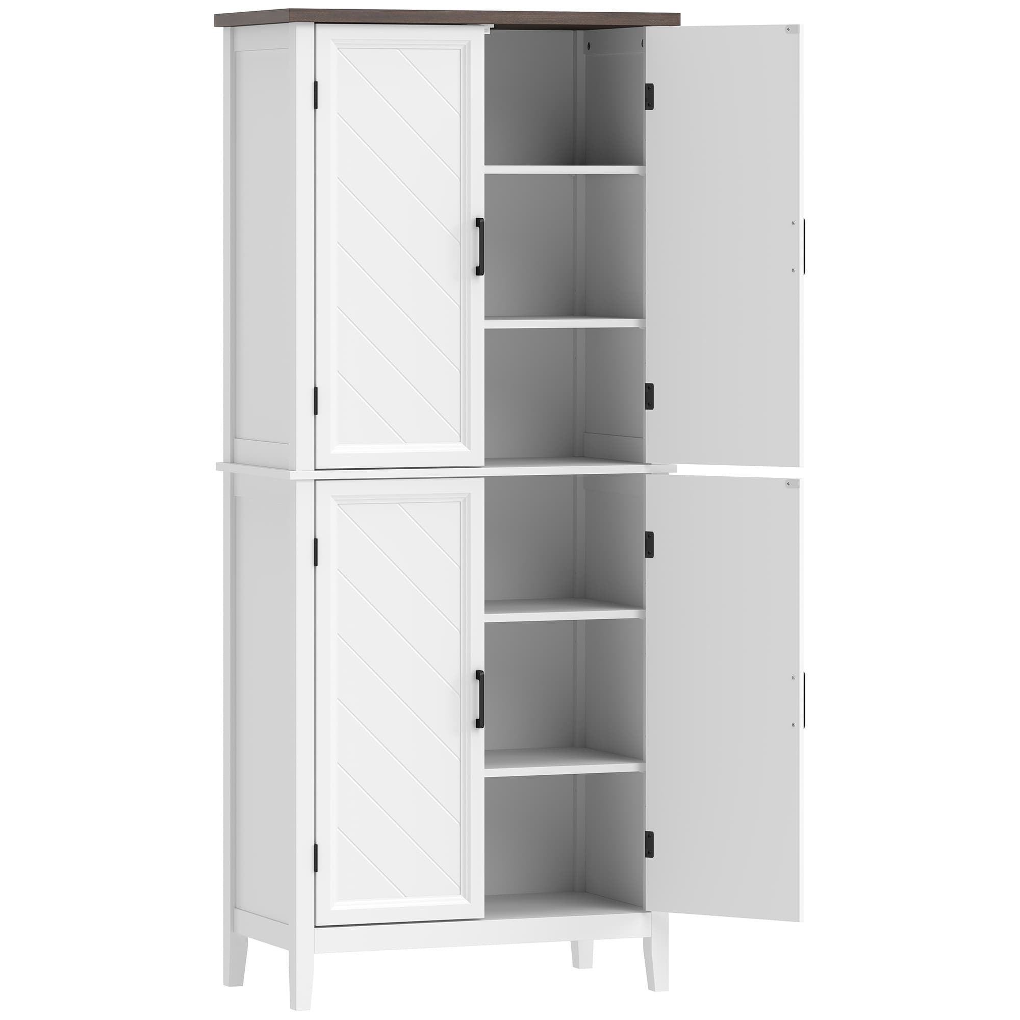HOMCOM Buffet haut cuisine 6 niveaux, armoire de cuisine, 4 portes à chevrons et 4 étagères réglables, 76x40x178,5cm, blanc