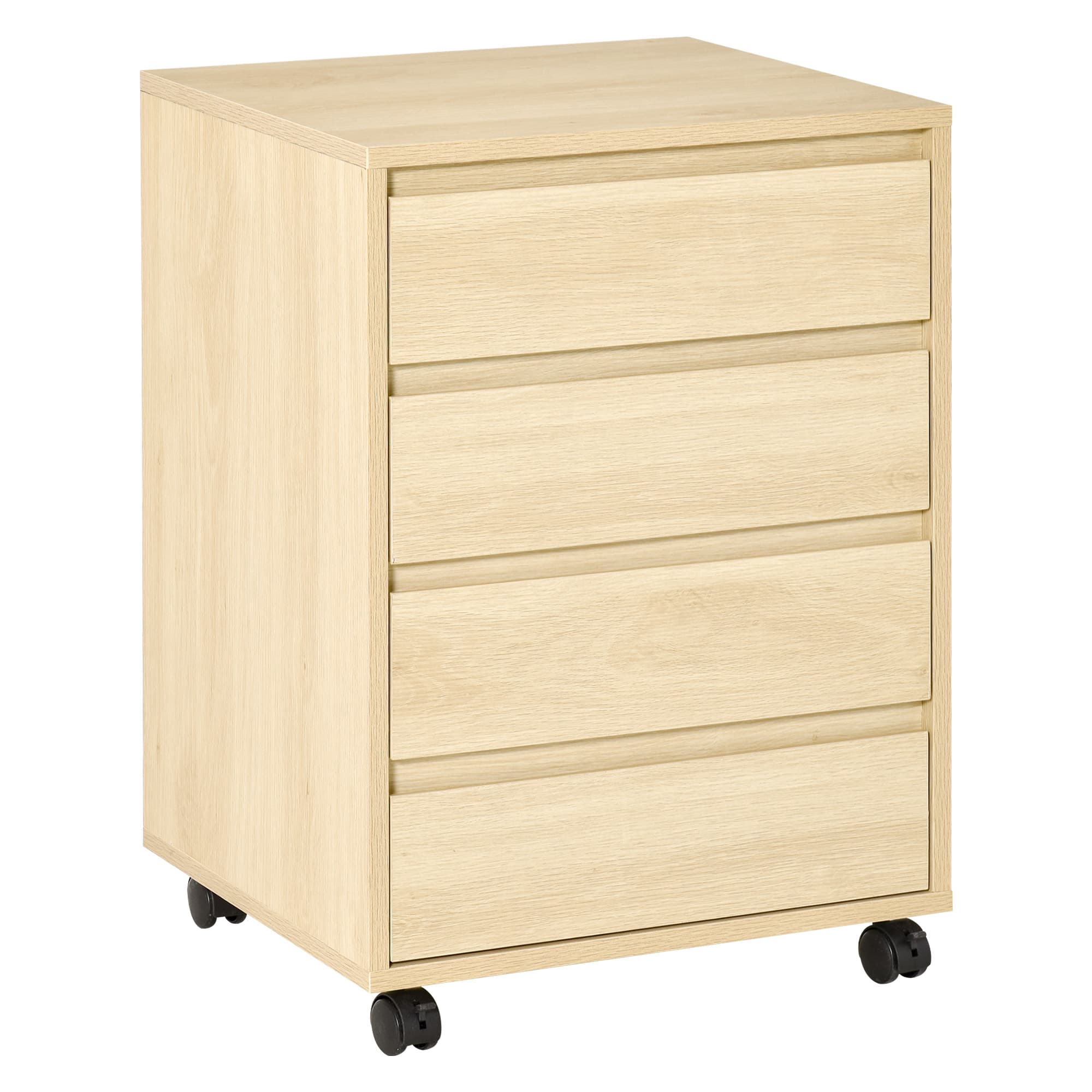 HOMCOM Caisson de bureau caisson de rangement mobile 4 tiroirs coulissants roulettes avec 2 freins MDF classe E1 46 x 40 x 65 cm bois naturel