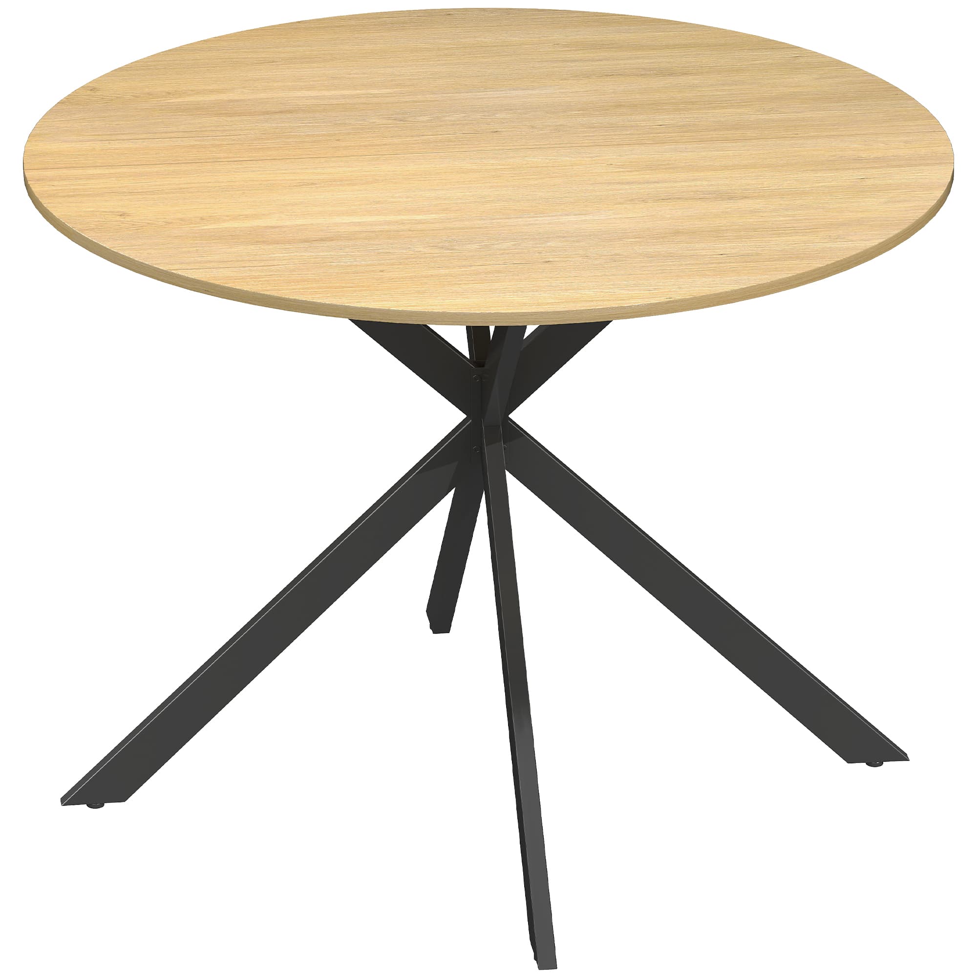 HOMCOM Table à Manger Ronde pour 4 Personnes 100 cm, Style Industriel avec Plateau Aspect Bois, Piètement Croisé en Acier Chêne