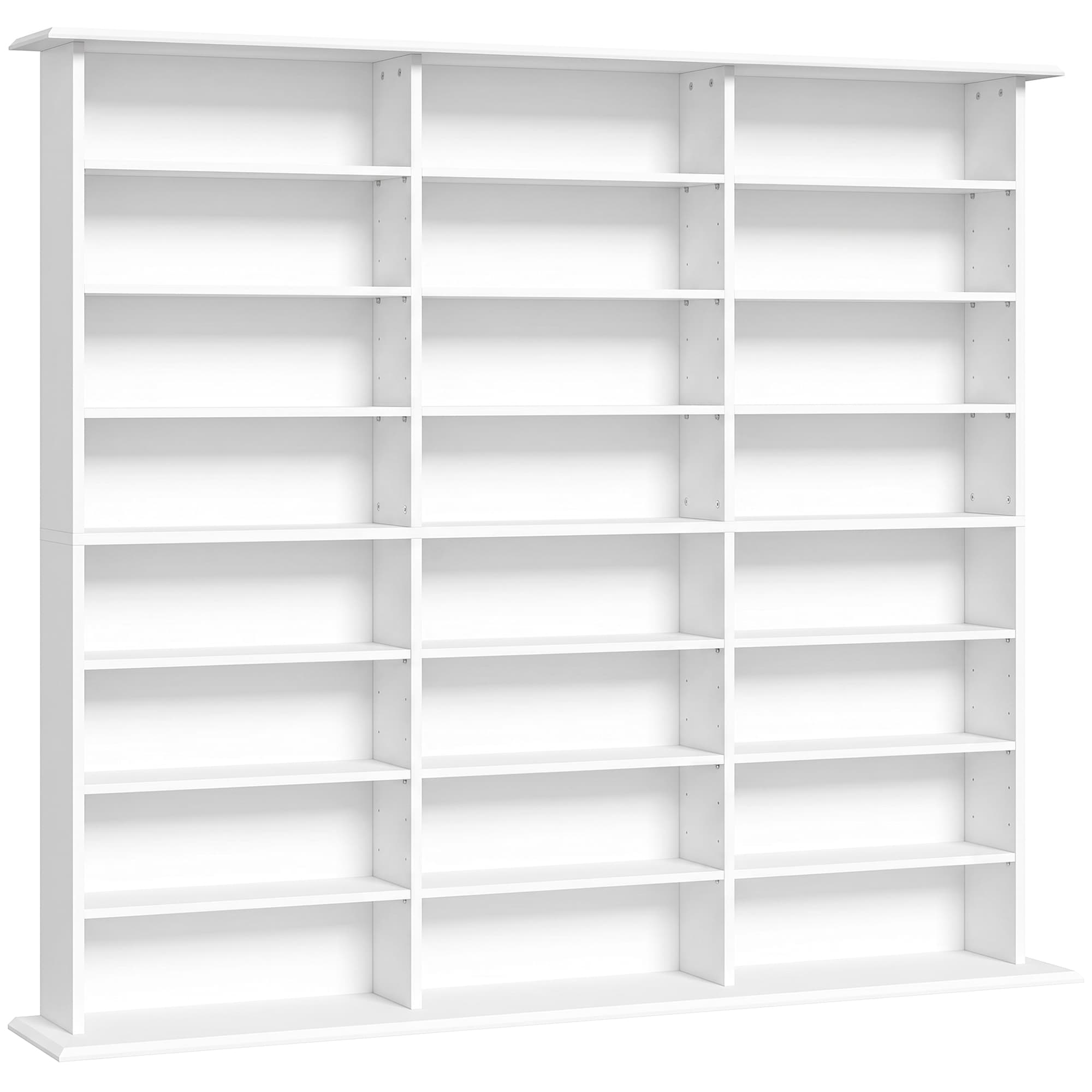 HOMCOM Meuble de rangement 1032 CDs / 594 DVDs, étagère multimédia, 24 compartiments et 18 étagères ajustables, blanc