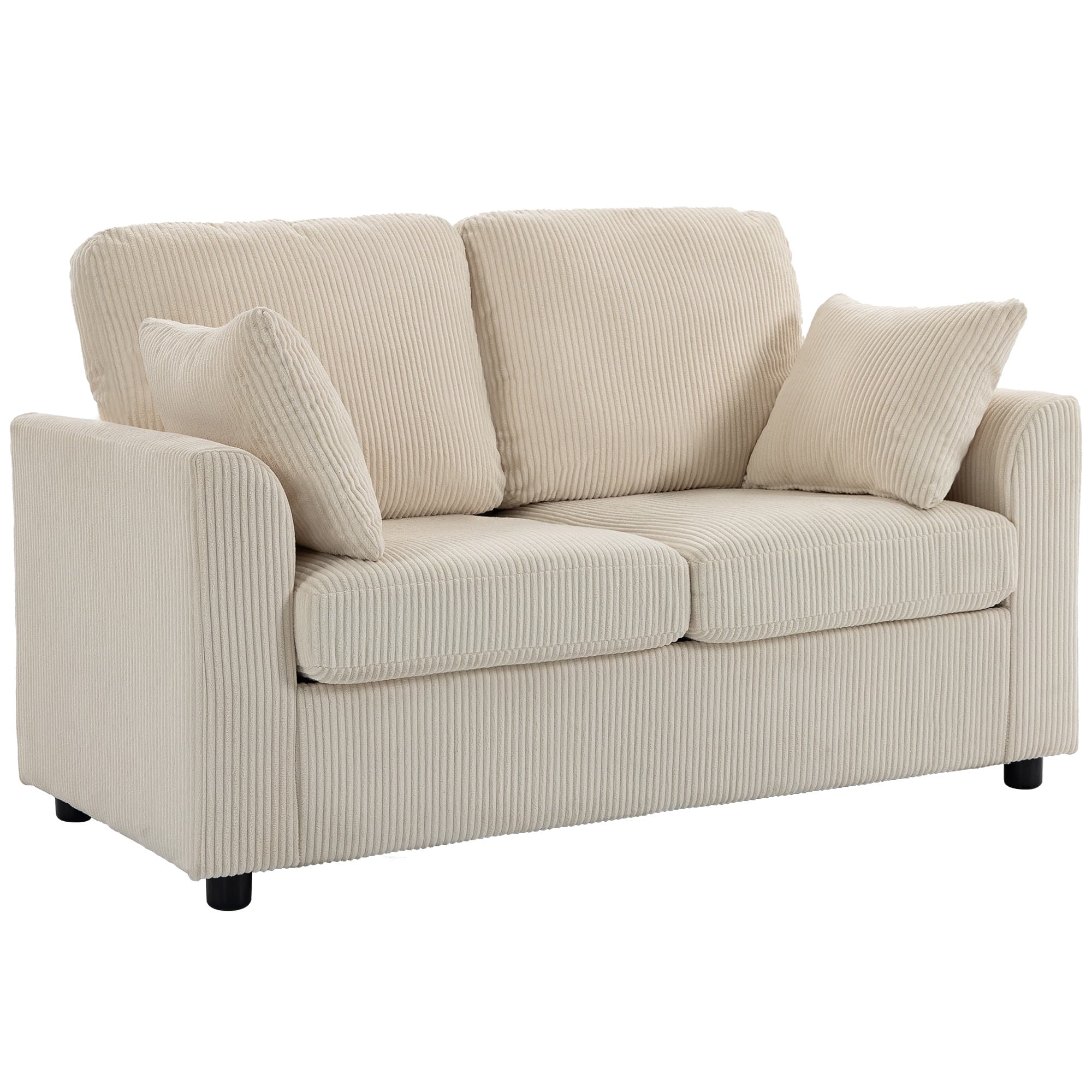 HOMCOM Canapé 2 Places en Velours Côtelé, Canapé de Salon 144 cm avec Assise Large Rembourrée, 2 Oreillers, Beige