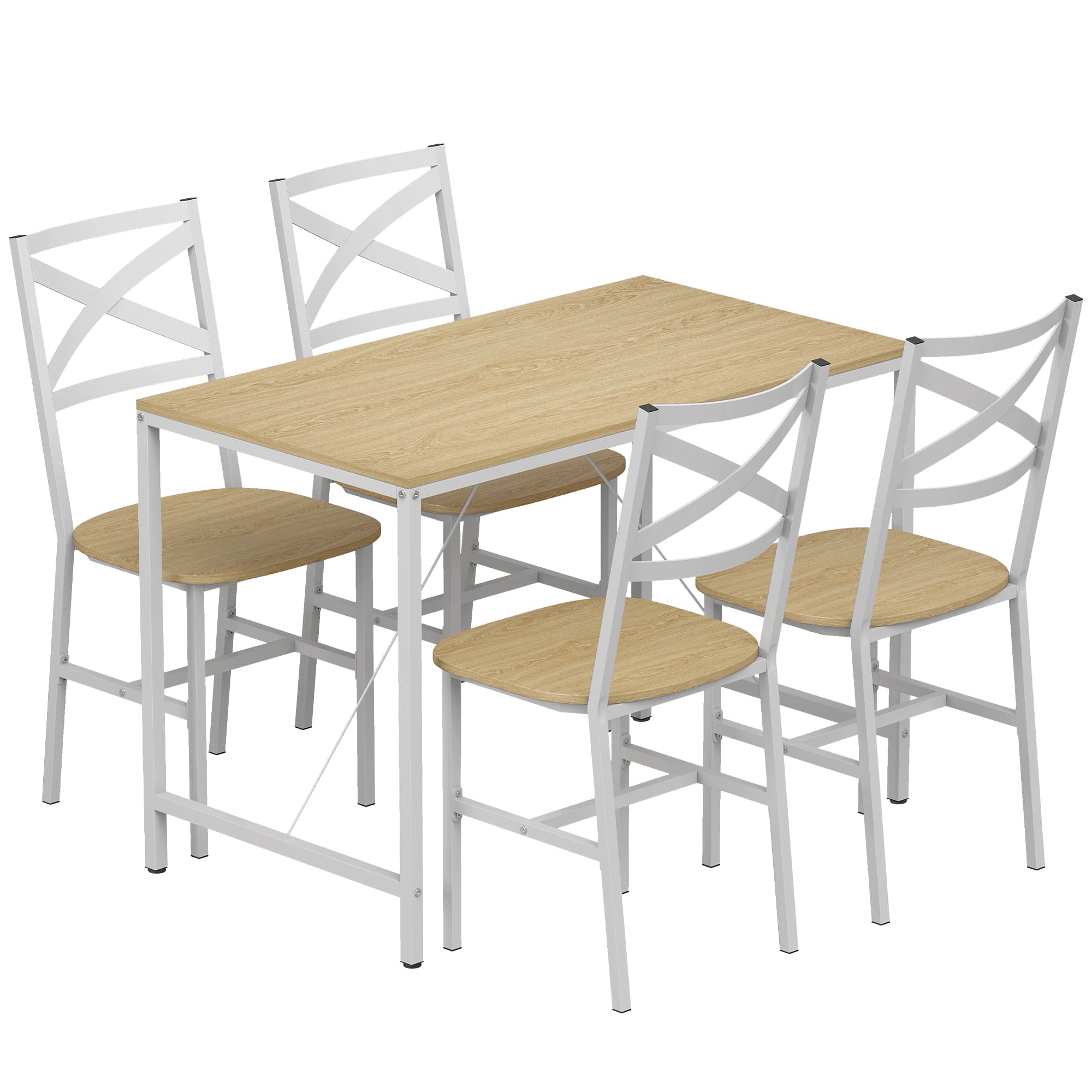 HOMCOM Ensemble Table Salle à Manger avec 4 Chaises, Table de Cuisine avec Chaises pour 4 Personnes, Bois Naturel et Blanc