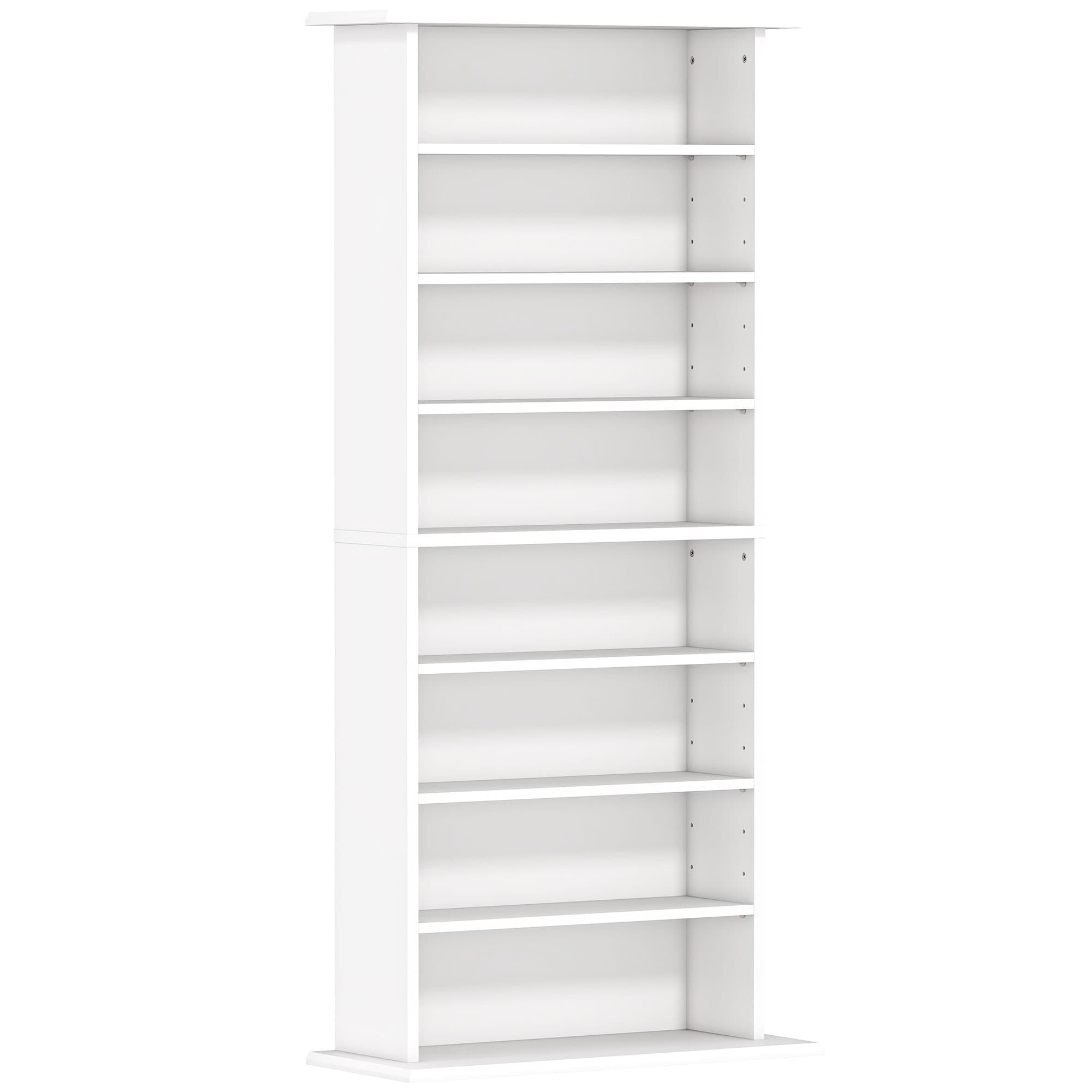 HOMCOM Rangements pour CD et DVD avec 8 compartiments et 6 étagères réglables, capacité max. 360 CD/185 DVD et Blu-ray, blanc