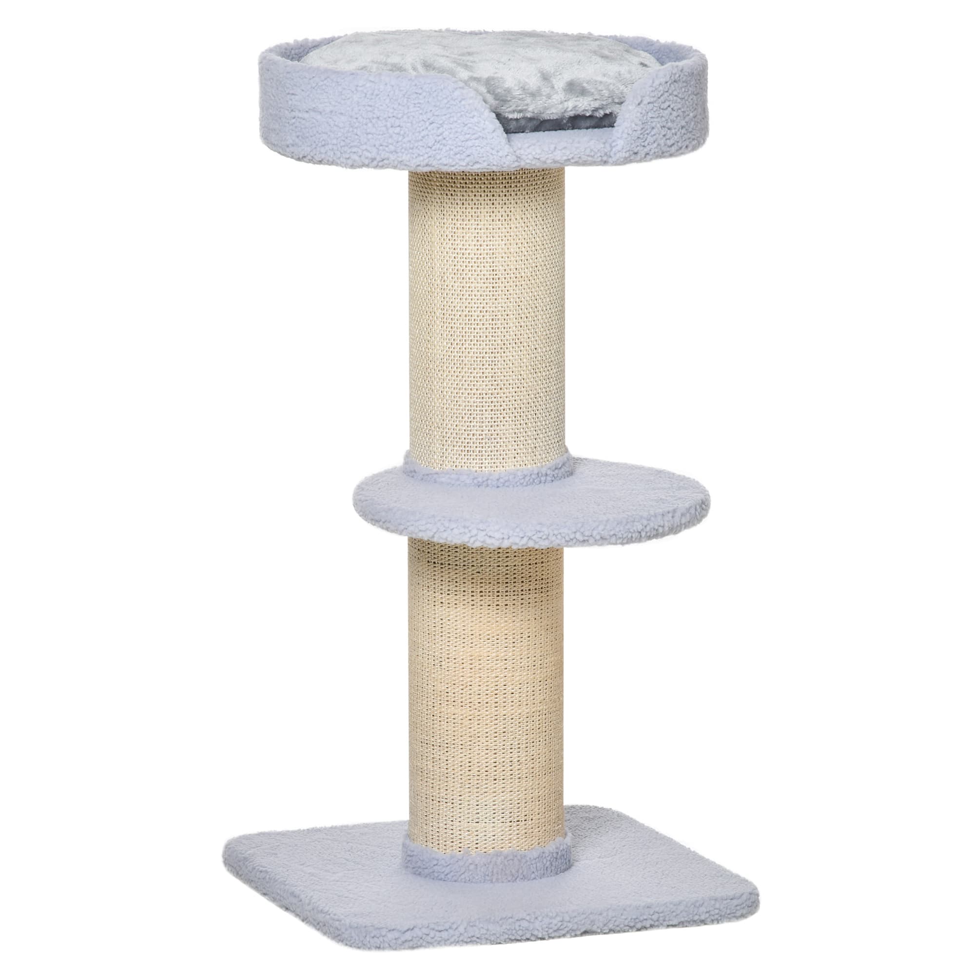 PawHut Arbre à chat avec griffoir centre d'activités 2 plateformes coussin bleu clair