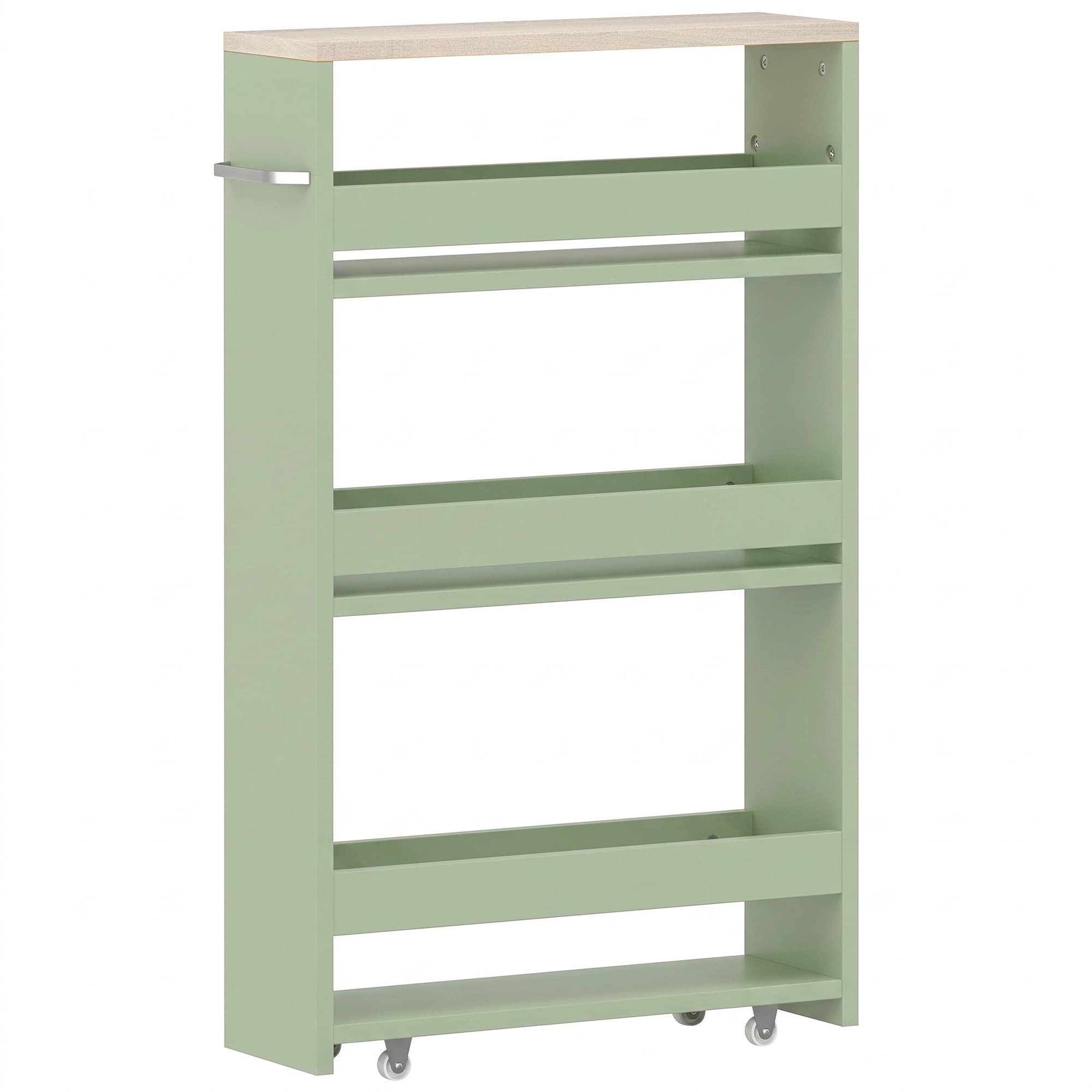 kleankin Chariot de rangement à 3 niveaux chariot de stockage étagère sur roulettes avec poignée - 48 x 15 x 80 cm vert