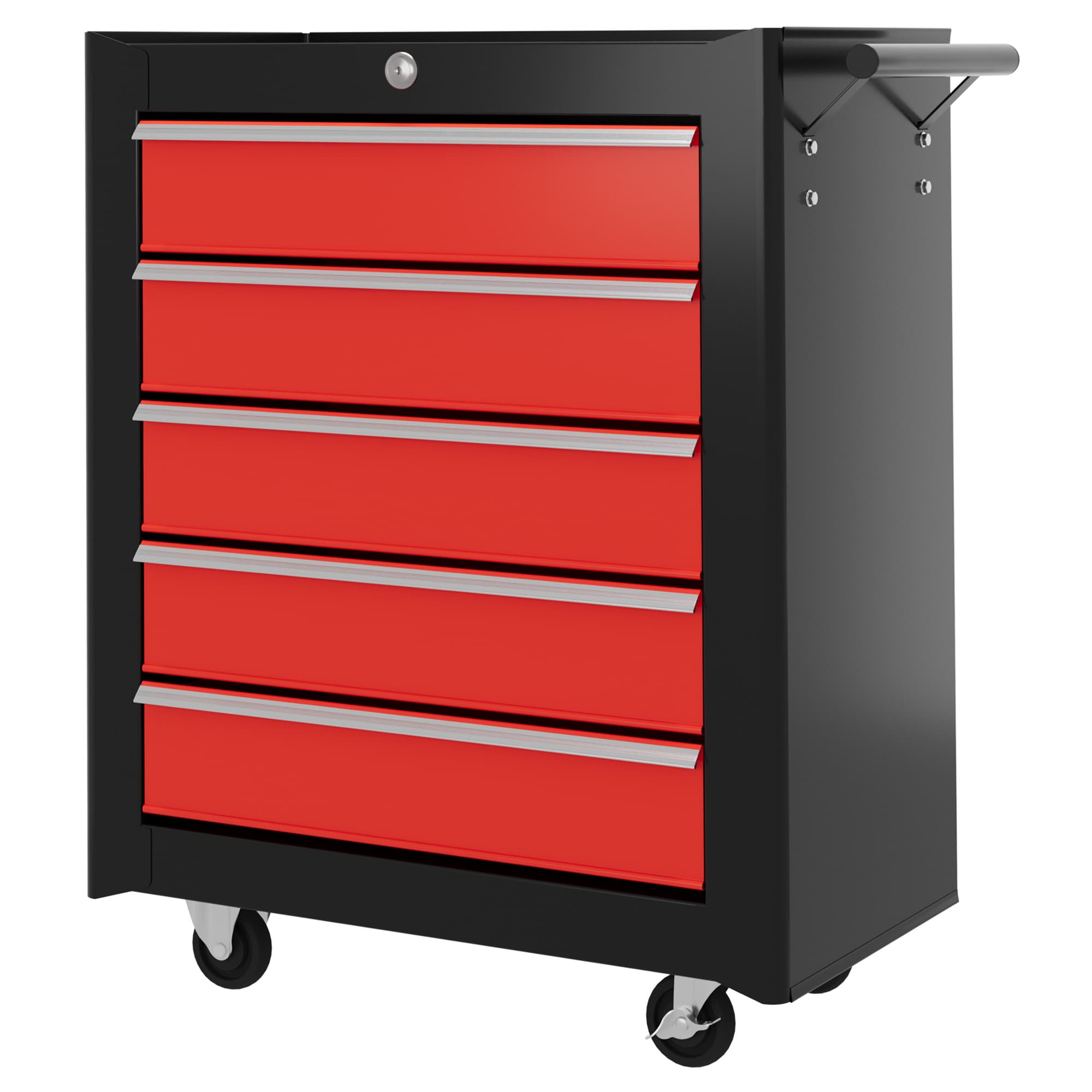 HOMCOM Caisse à outils, armoire à outils, mobile, 5 tiroirs, tôle d'acier, Noir+Rouge