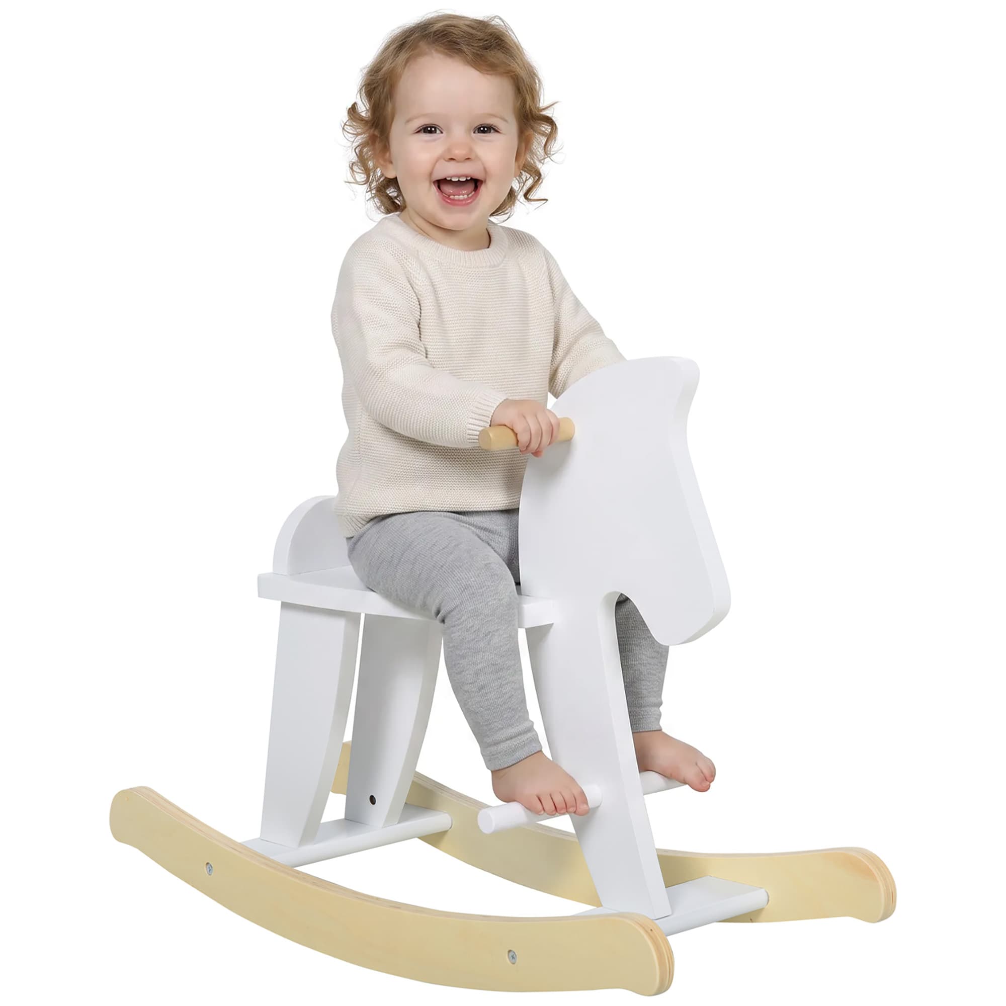 HOMCOM Cheval à bascule bébé bascule pour enfant en bois lama à bascule blanc -aosom.fr