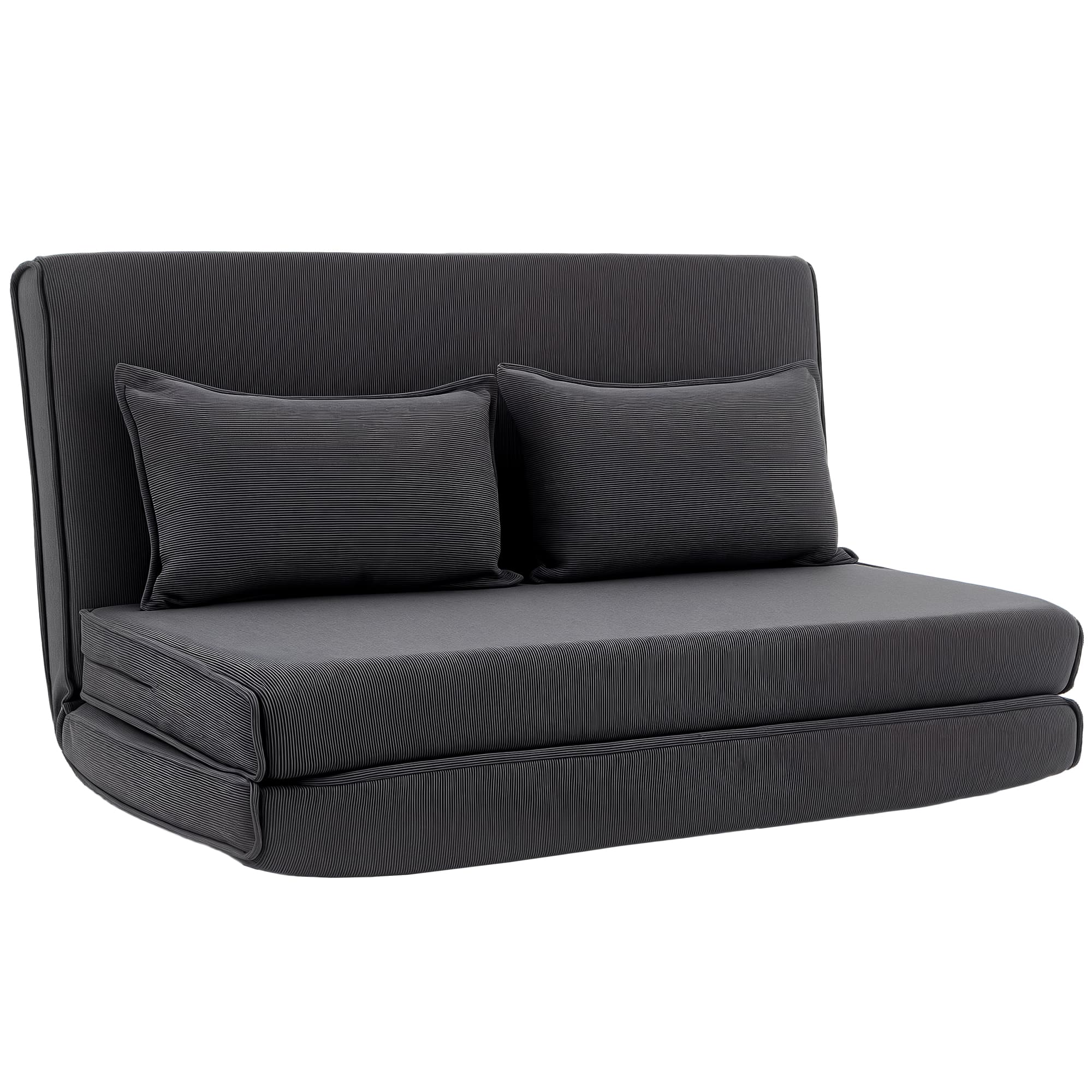 HOMCOM Canapé-Lit Pliant, Chauffeuse 2 Places Convertible Velours Côtelé, Dossier Réglable, Assise Large, 2 Oreillers, Gris