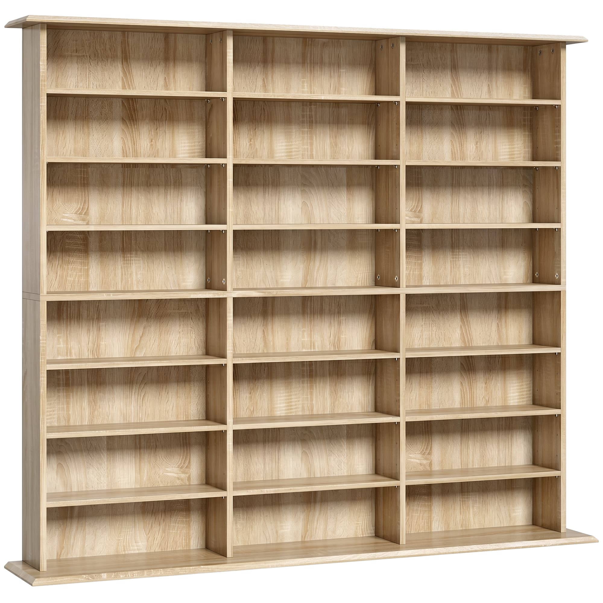 HOMCOM Meuble de rangement 1032 CDs / 594 DVDs, étagère multimédia, 24 compartiments et 18 étagères ajustables, chêne