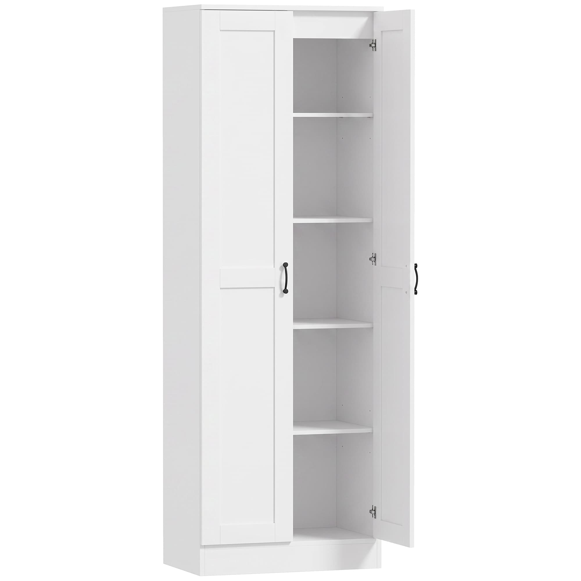 HOMCOM Armoire de provisions 175 cm avec espace de rangement, armoire de cuisine avec portes à fermeture douce et étagères réglables, blanc
