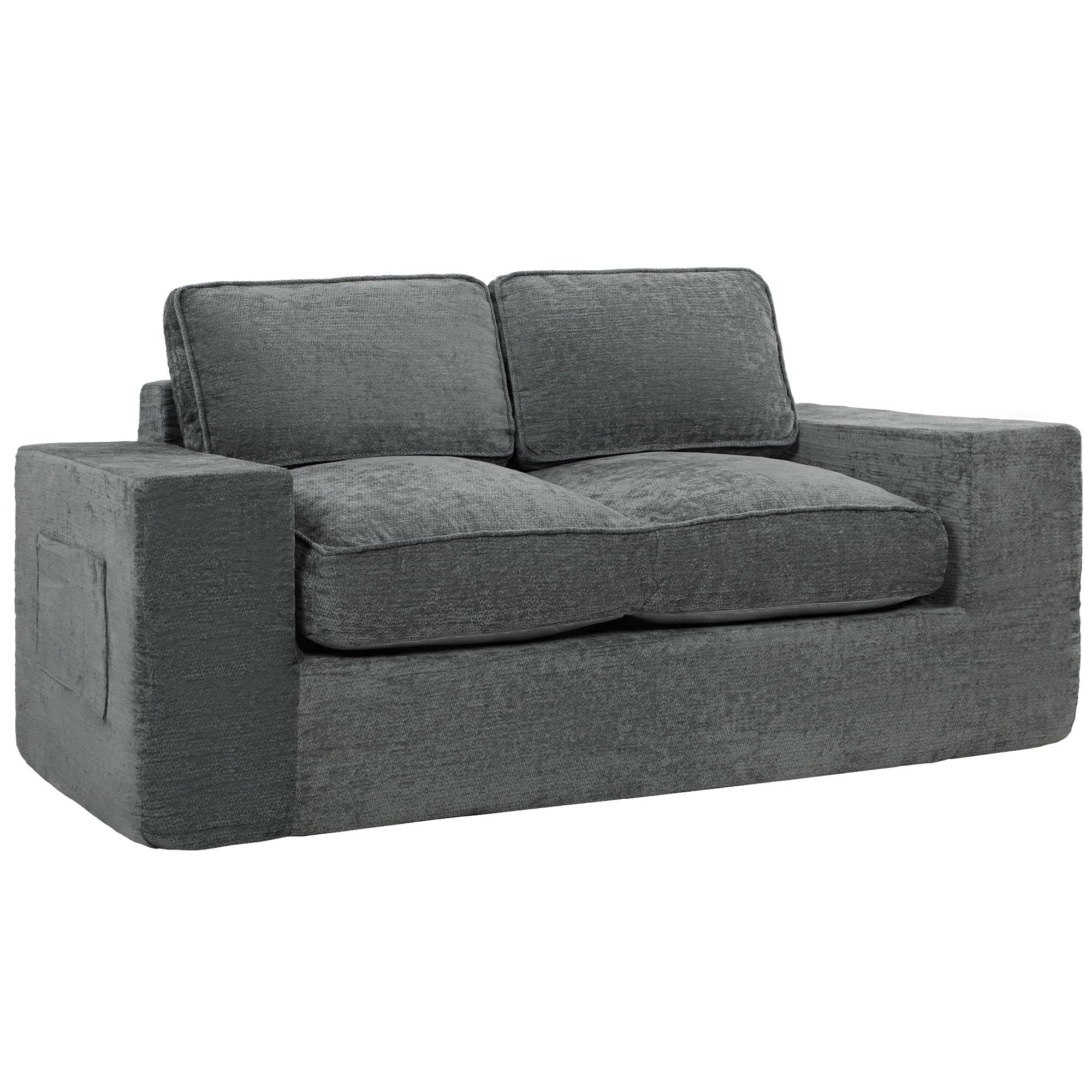 HOMCOM Canapé 2 Places en Chenille, Canapé de Salon 156 cm, Assise et Accoudoirs Larges Rembourrées, 2 Oreillers, Gris