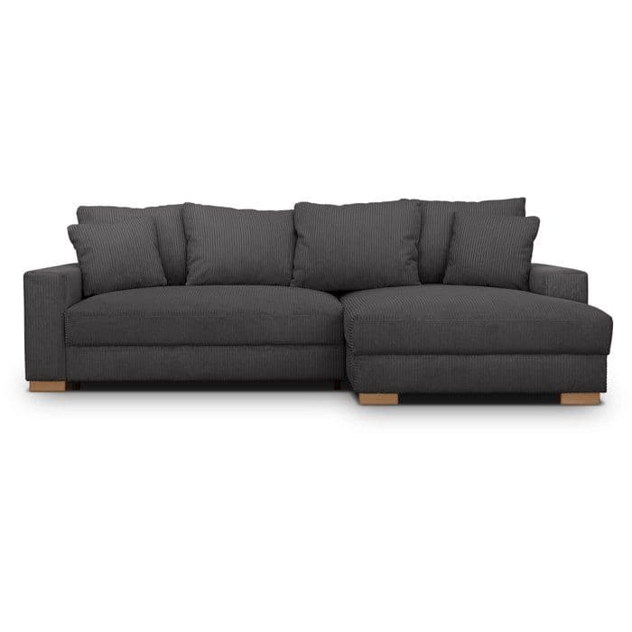 Canapé d'angle convertible réversible - 3 places - MALLO - Tissu velours côtelé Anthracite - 232 x 138/99 x 76 cm