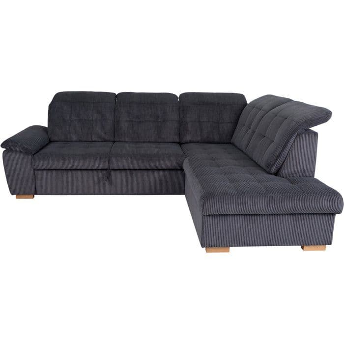 Canapé d'angle convertible - BUNNY - Velours côtelé Anthracite - Coffre - 261 x 212 x 104 cm