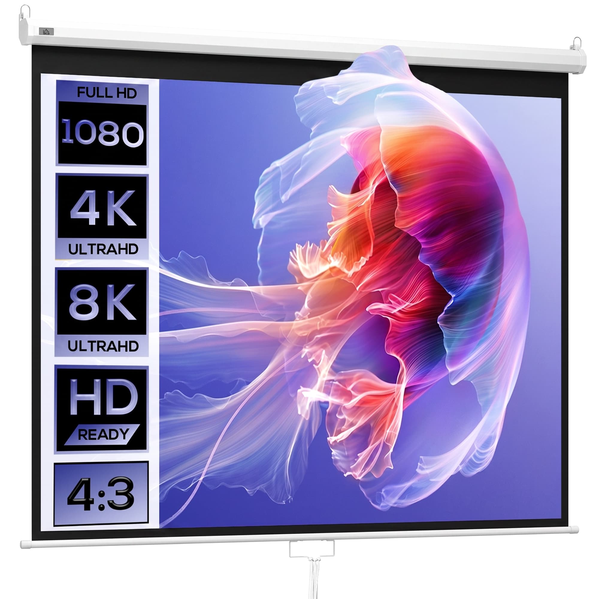 HOMCOM Écran de Projection 120" 4:3 HD 4K, Boîtier en Métal, Écran Hauteur Réglable Manuellement, 244x183cm, Blanc