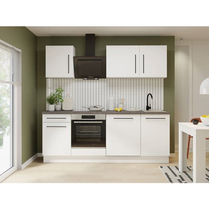 Cuisine complete 2m20 - 6 éléments - Blanc mat et gris - Plan de travail inclus - NOVACOOL