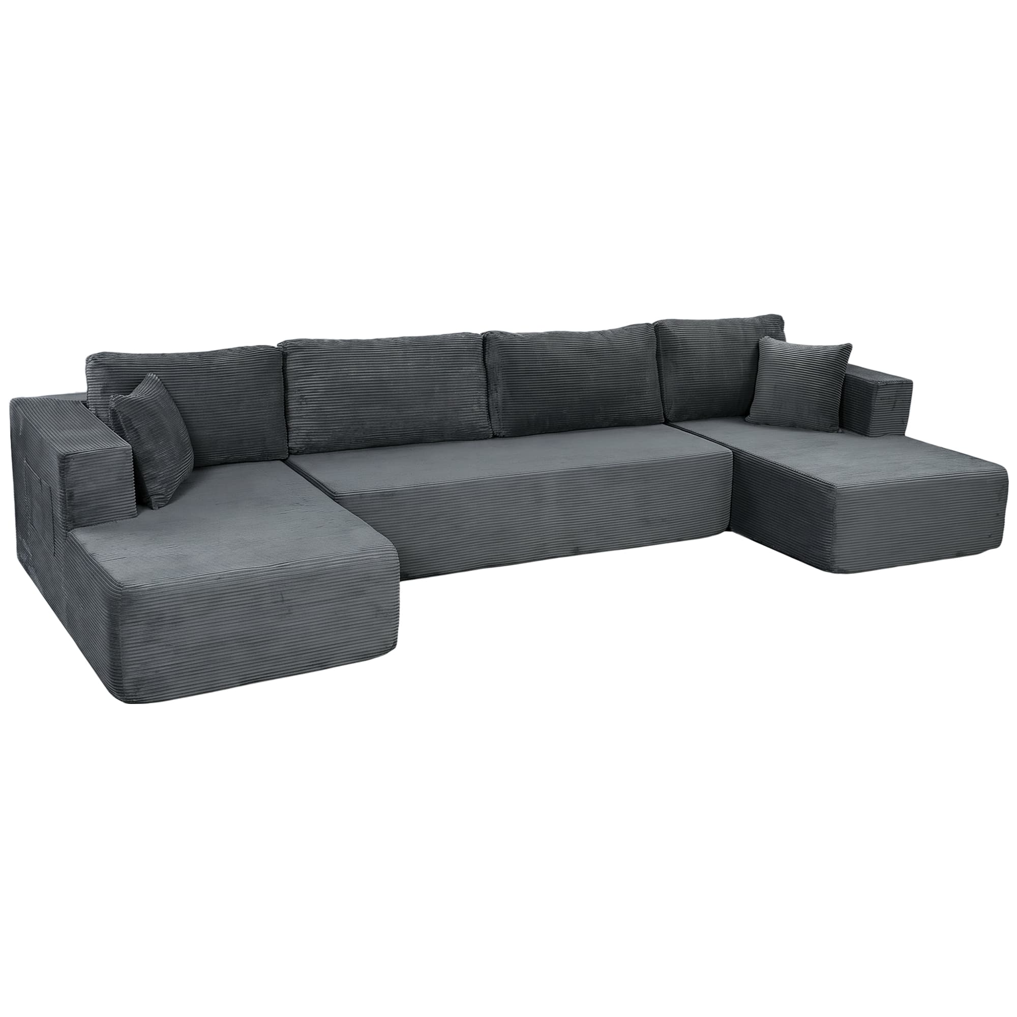 HOMCOM Canapé Modulaire en U 4 Places, 2 Méridiennes, Canapé 2 Places, 6 Coussins, Sans Montage, 369 x 152 x 78 cm, Gris