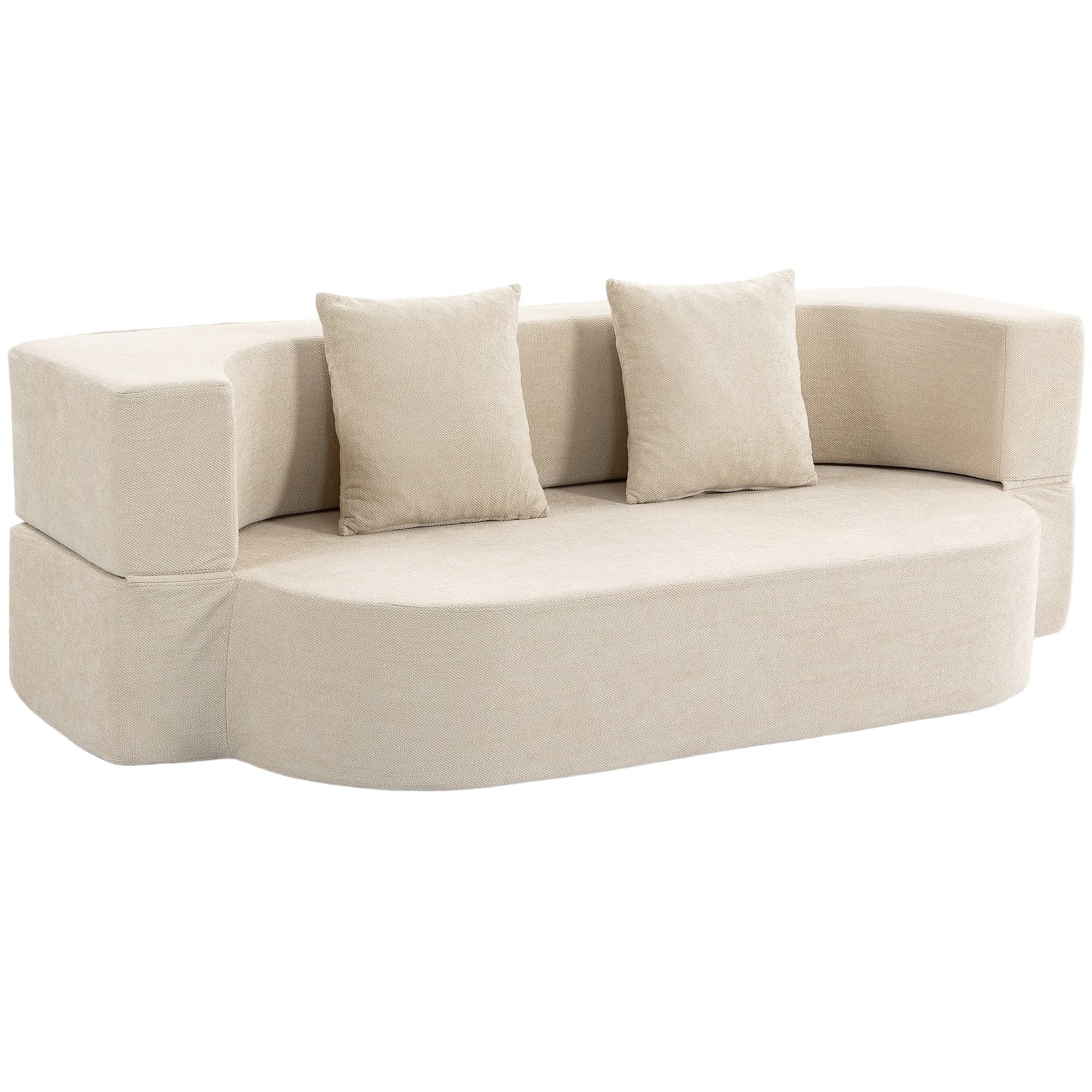 HOMCOM Canapé Convertible 2 Places, Canapé-Lit en Chenille 190cm, Dossier Rabattable, Assise et Accoudoirs Larges, Beige
