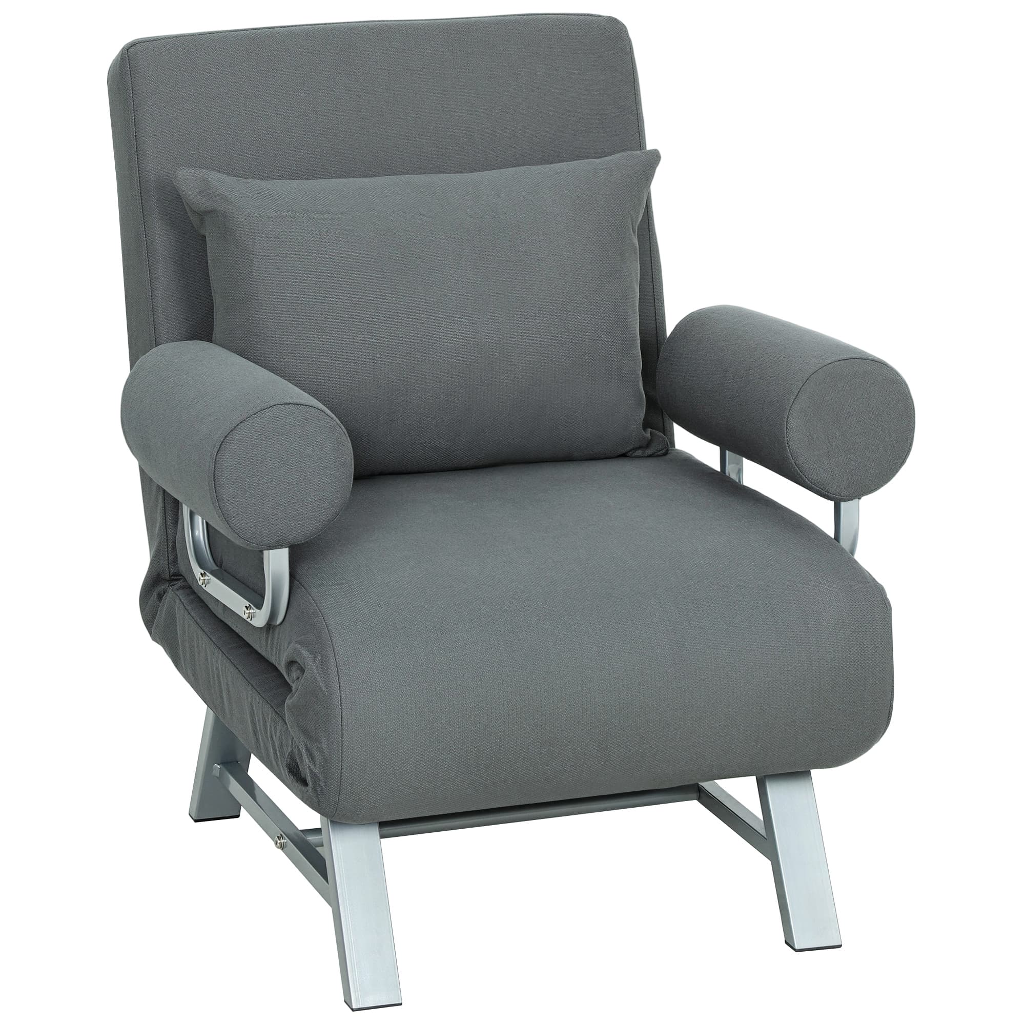 HOMCOM Fauteuil Convertible 1 Place, Fauteuil-Lit Pliable Rembourré en Lin avec Dossier Réglable, Oreiller, Gris Foncé