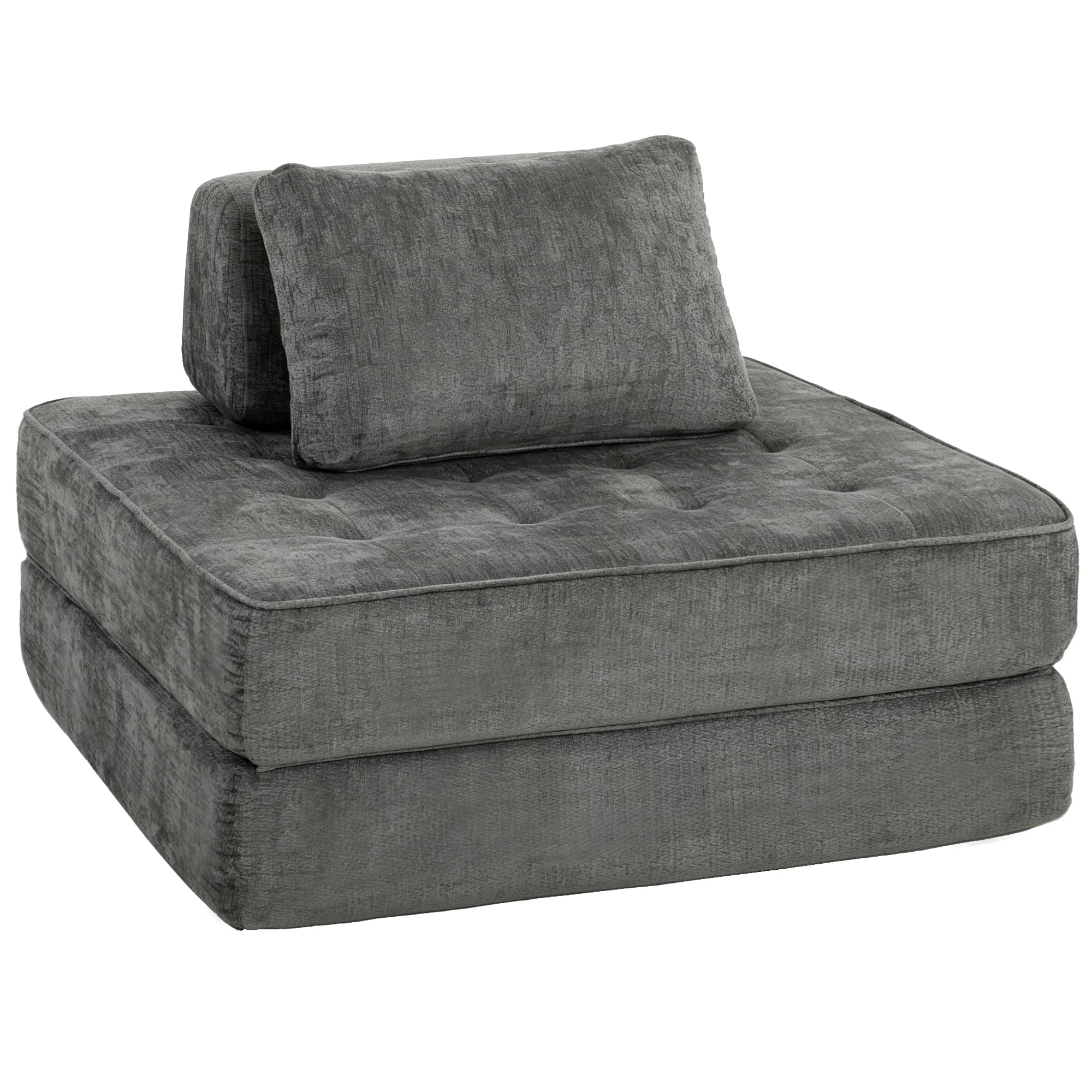 HOMCOM Canapé-lit pliant 2 en 1, chauffeuse 1 place, convertible en chenille, coussin épais, dossier et oreiller, gris