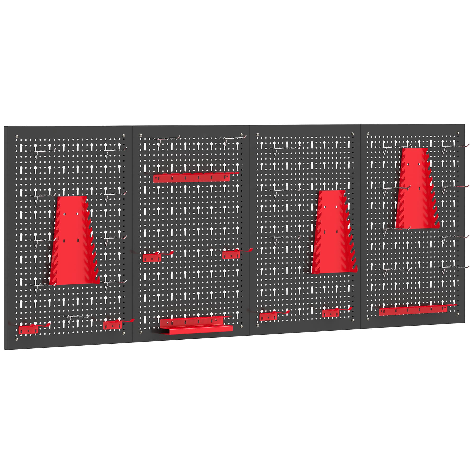 HOMCOM panneau perforé mural 600 x 400 mm, organiseur garage en acier avec 4 panneaux perforés, noir et rouge