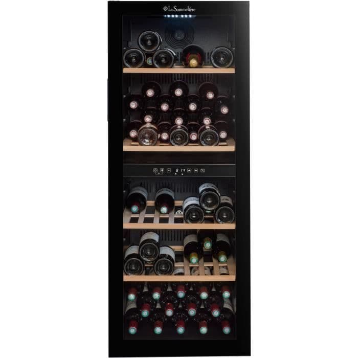 Cave a vin de service - LA SOMMELIERE - SLS90DZ - 91 bouteilles - Porte vitrée réversible - Classe G - 48 x 57,5 x 128,5 cm - Noir