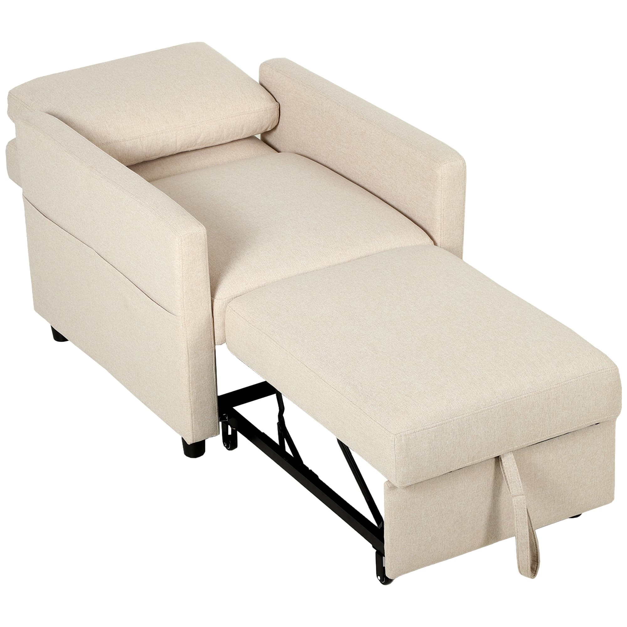 HOMCOM Fauteuil-lit 3 en 1 en tissu effet lin avec dossier réglable, Blanc crème