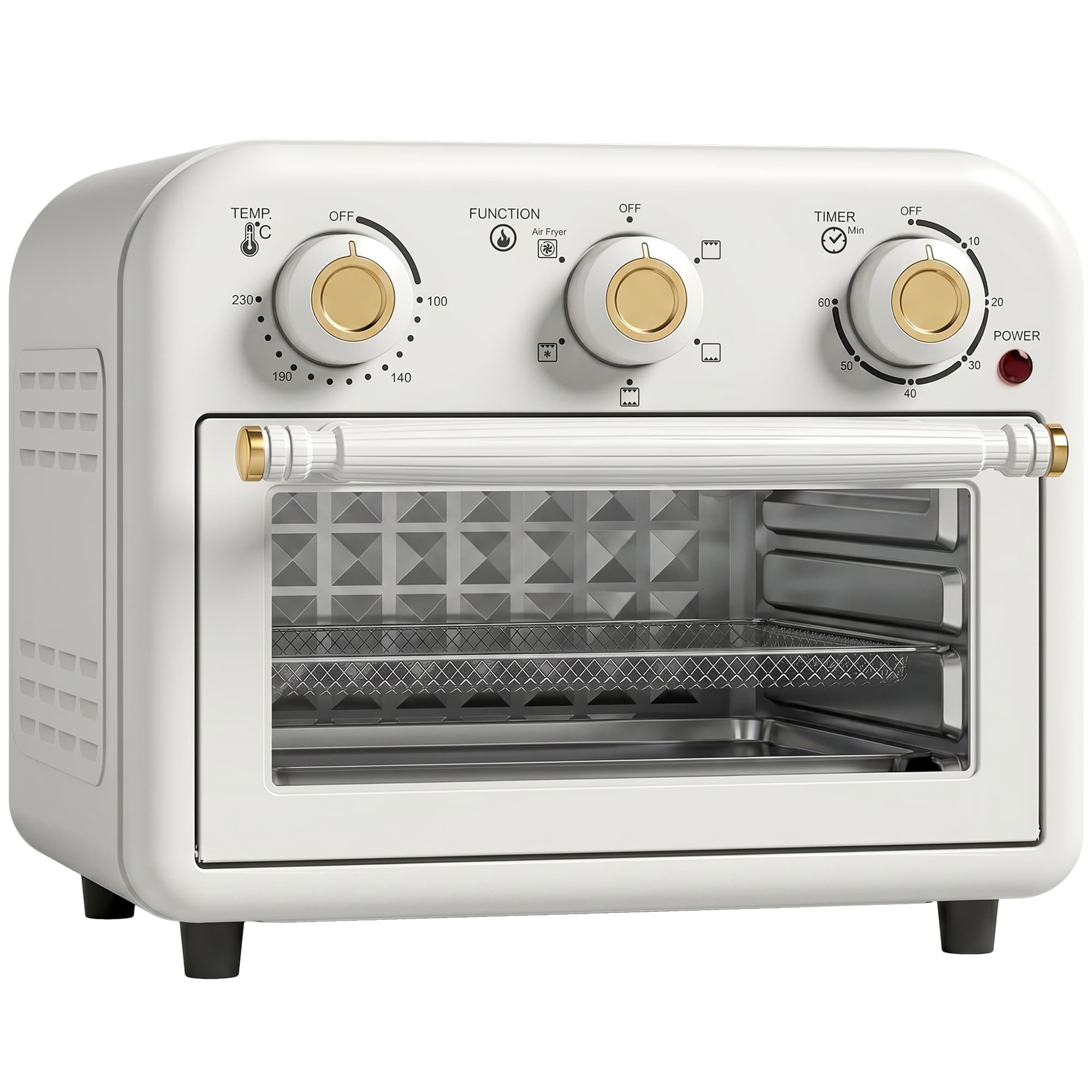 HOMCOM Four Friteuse à Air Chaud 12L, Four à Air Chaud Convection 1200 W avec Plaque de Cuisson, Panier de Friture, Crème