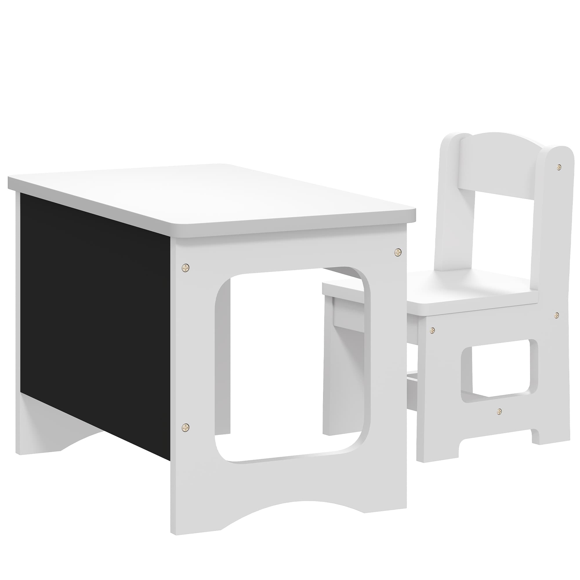 AIYAPLAY Bureau et Chaise pour Enfant avec Plateau Réversible Tableau Noir, 3 à 6 Ans, Blanc