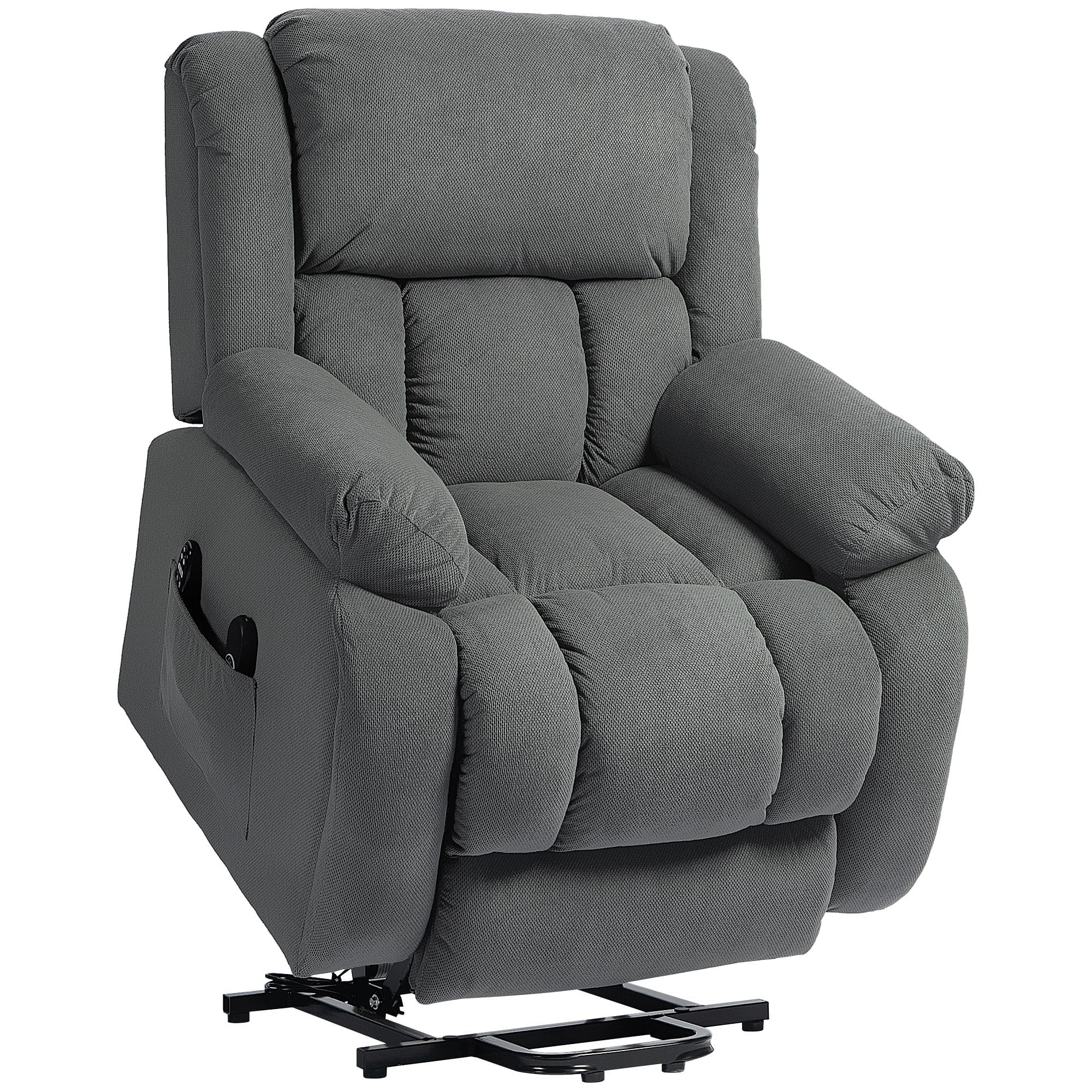 HOMCOM Fauteuil TV avec fonction massage et chauffe, Fauteuil releveur électrique, télécommande, poches latérales, gris