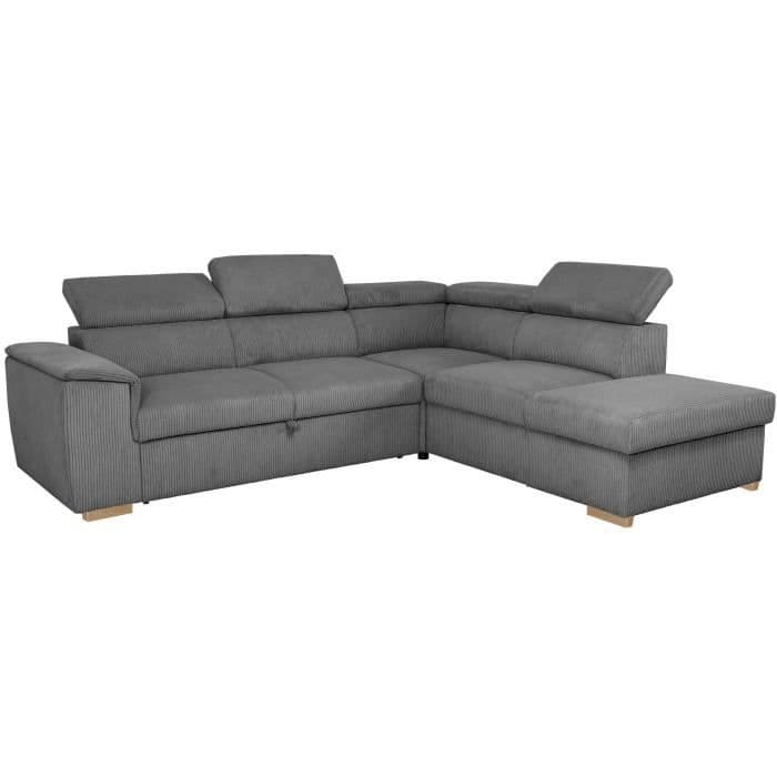 Canapé d'angle convertible réversible - 5 places - DAYTONA - Velours côtelé Anthracite - Coffre - 260 x 216 x 94 cm