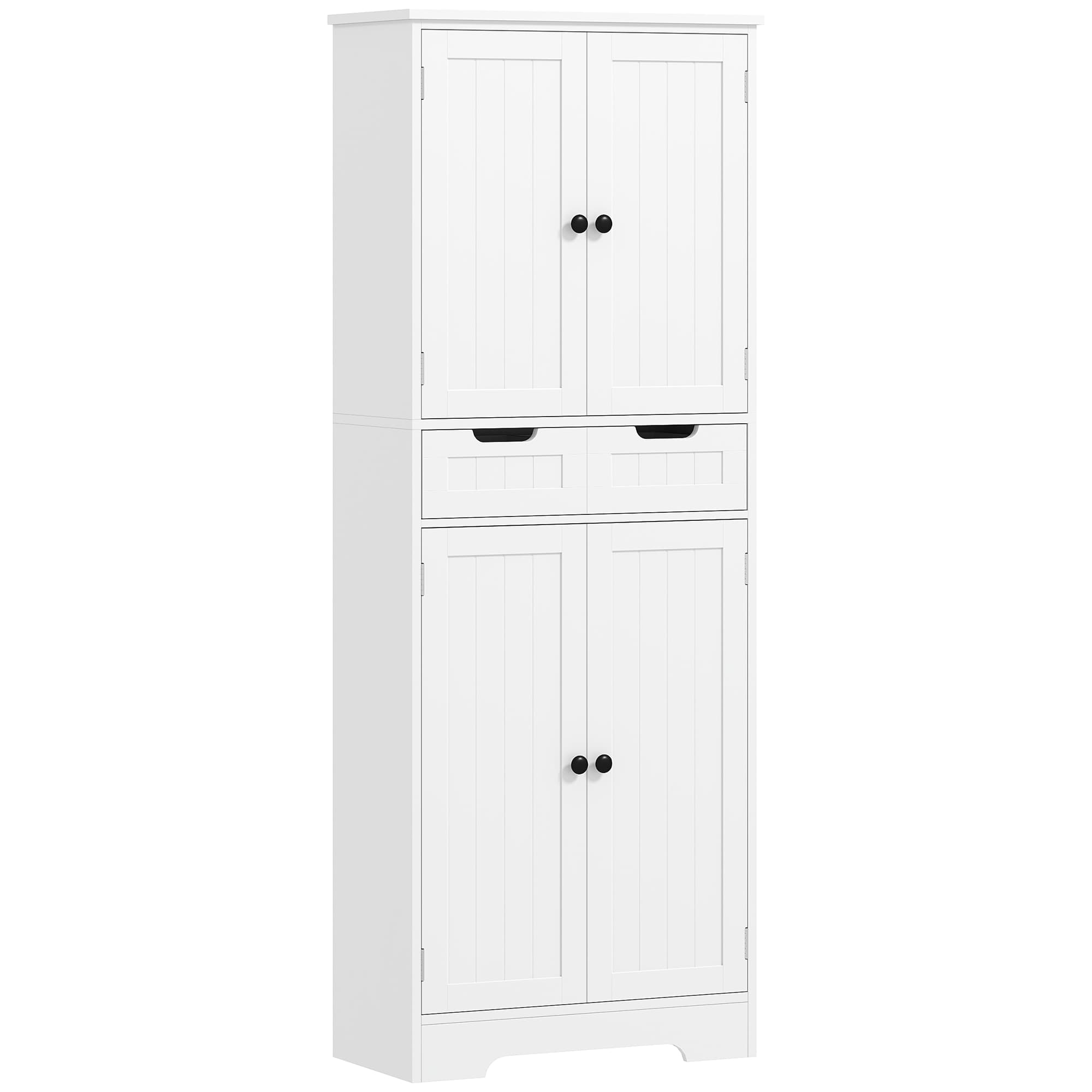 HOMCOM Meuble de salle de bain, meuble de rangement avec tiroir et 4 portes, style moderne, 60 x 30 x 160 cm, blanc