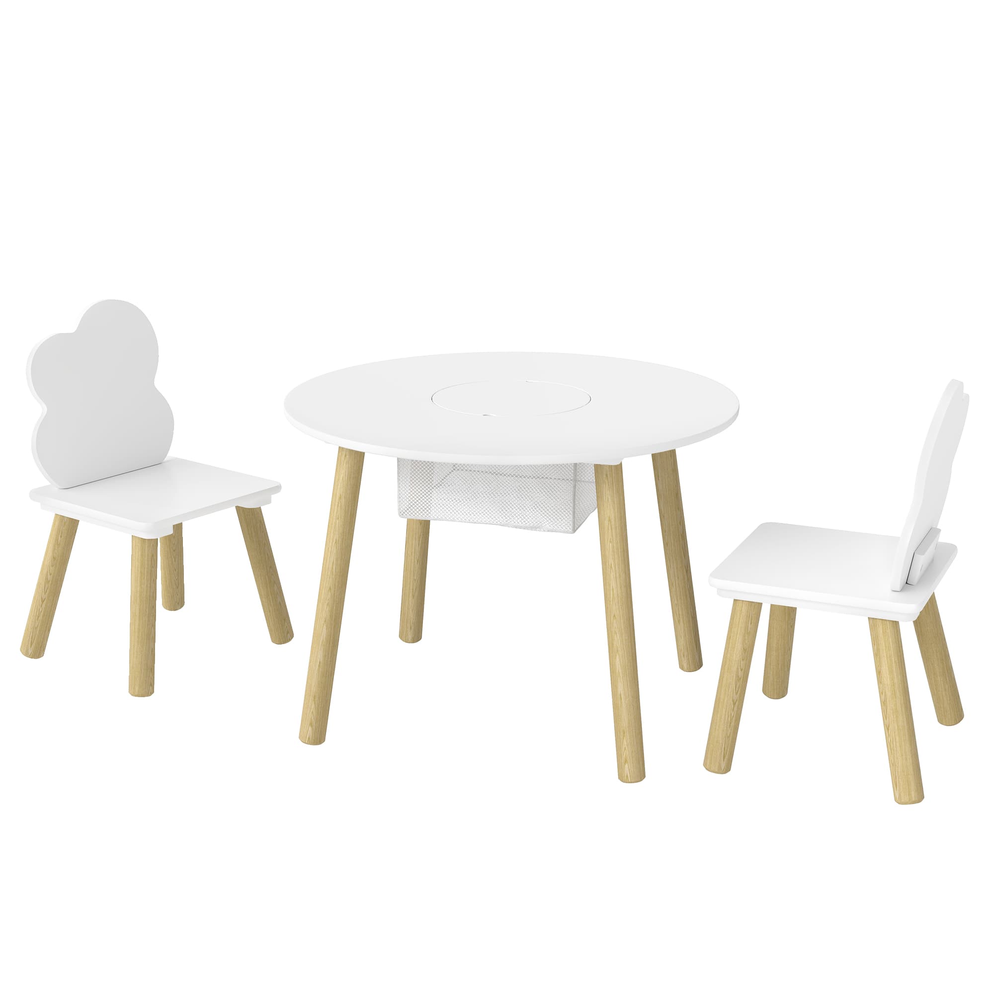 AIYAPLAY Table enfant avec chaise, ensemble table et 2 chaises en bois avec sac de rangement pour dessiner, jouer, étudier, blanc