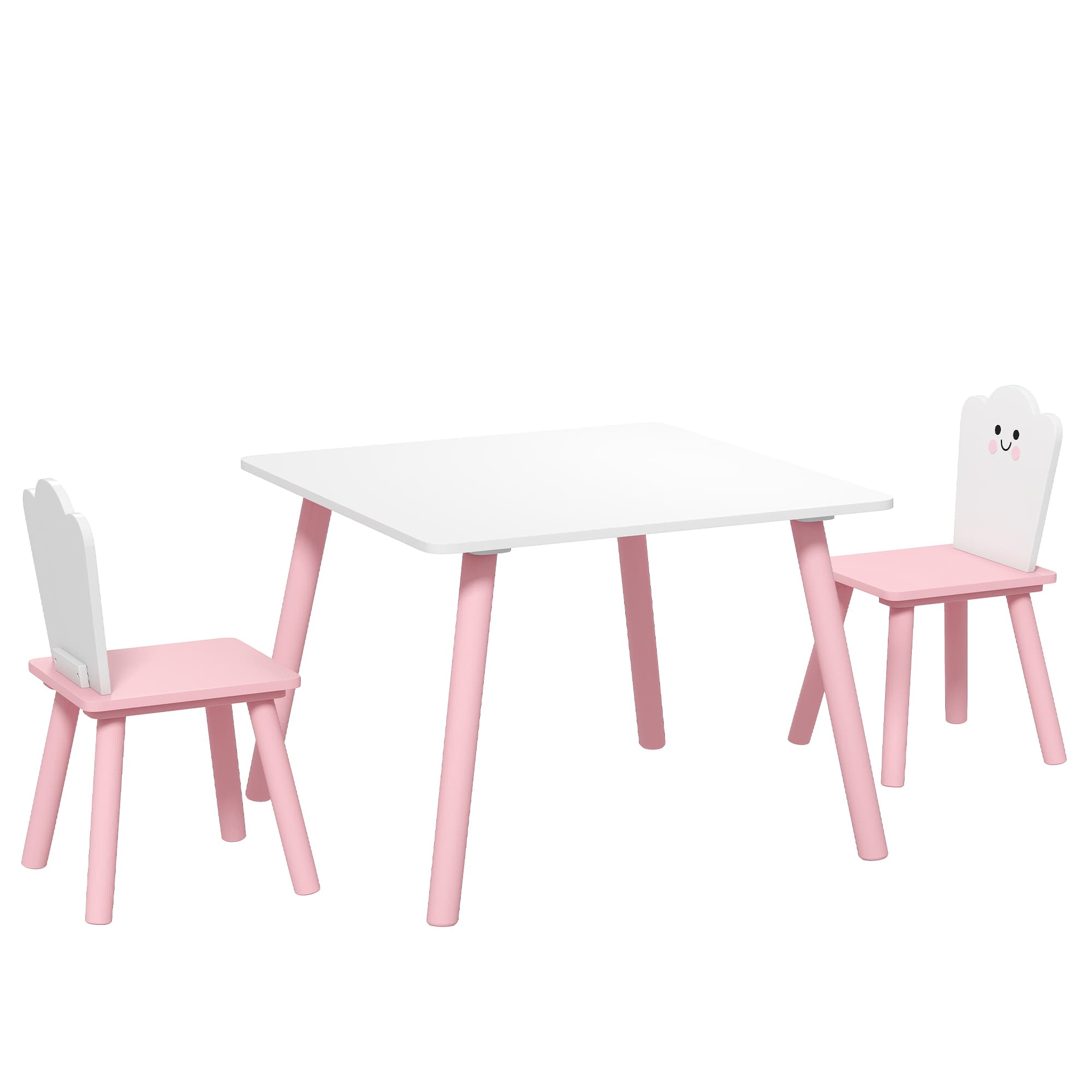 AIYAPLAY Table enfant avec chaise, ensemble table et 2 chaises en bois pour dessiner, jouer, étudier, rose
