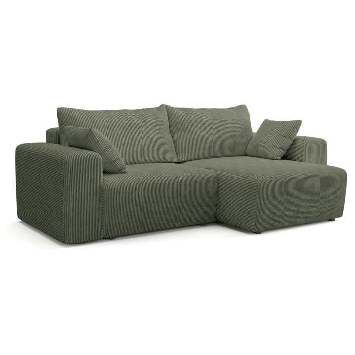 Canapé d'angle convertible - 4 places - BOBO - Velours côtelé Vert - 244 x 138 x 86 cm
